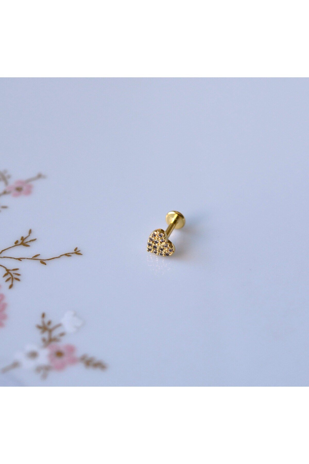 Cerrahi Çelik Gold Taşlı Kalp Tragus Piercing Helix Kıkırdak