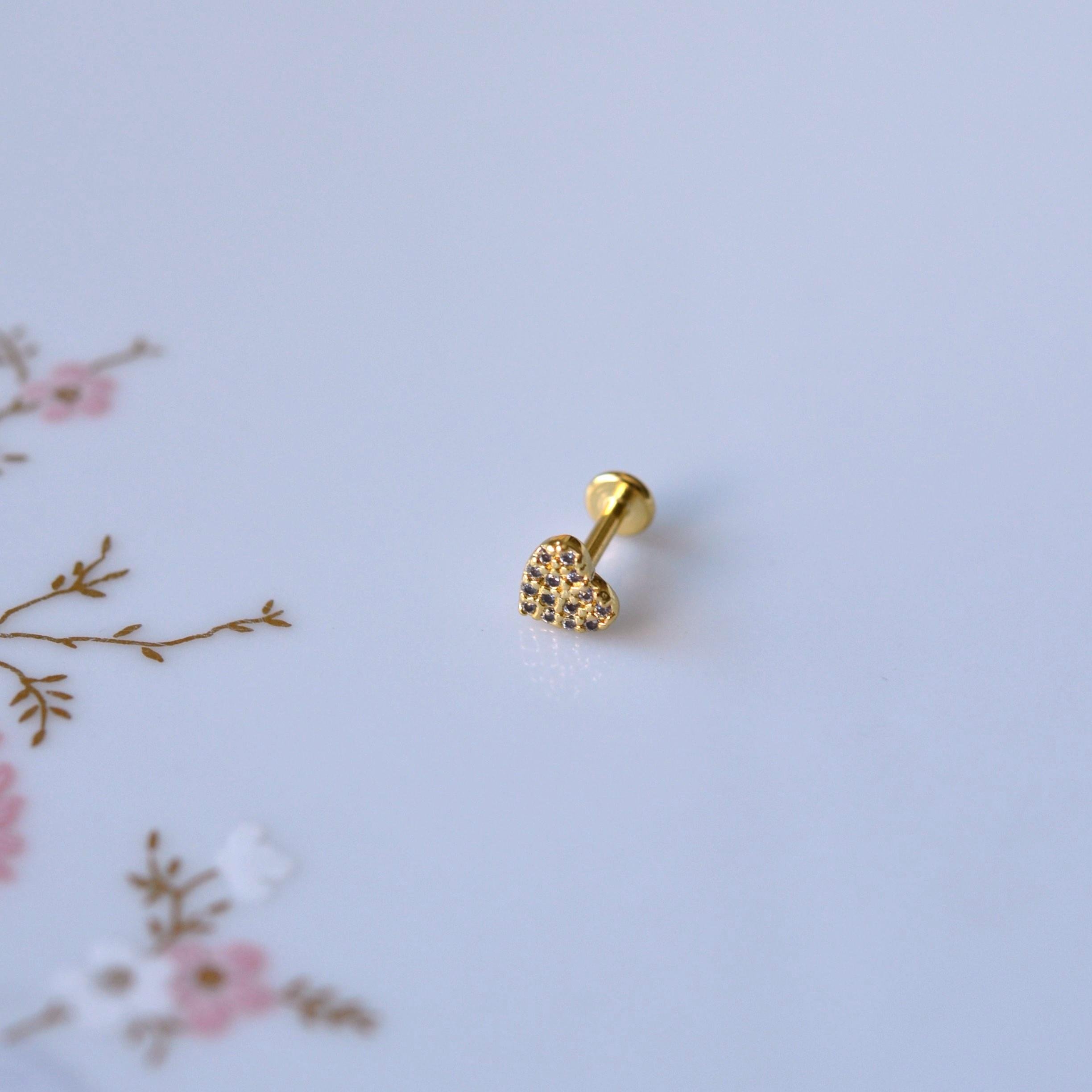 Cerrahi Çelik Gold Taşlı Kalp Tragus Piercing Helix Kıkırdak