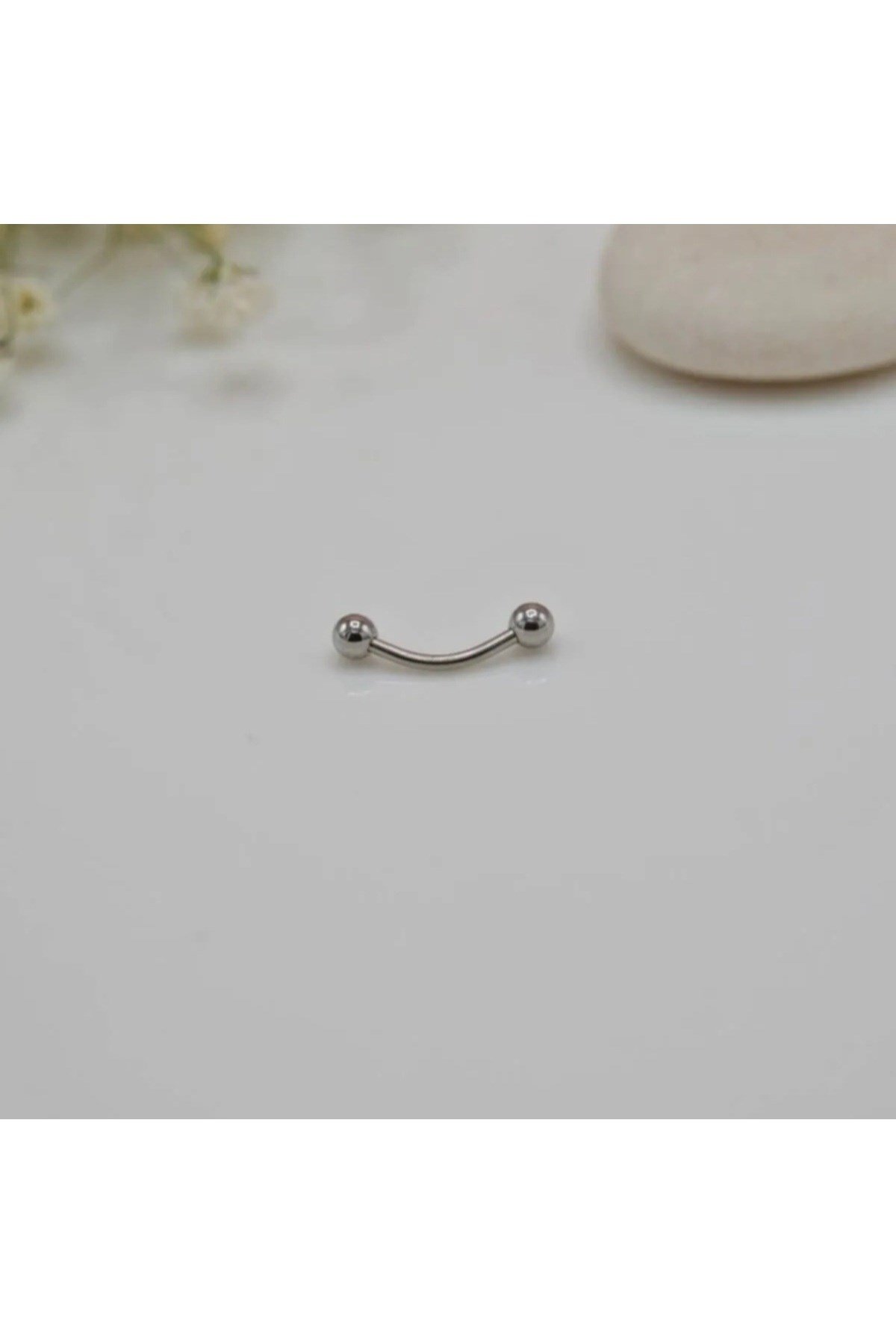 Cerrahi Çelik İki Ucu Toplu Dil Dudak Piercingi 8 mm Gümüş Renk