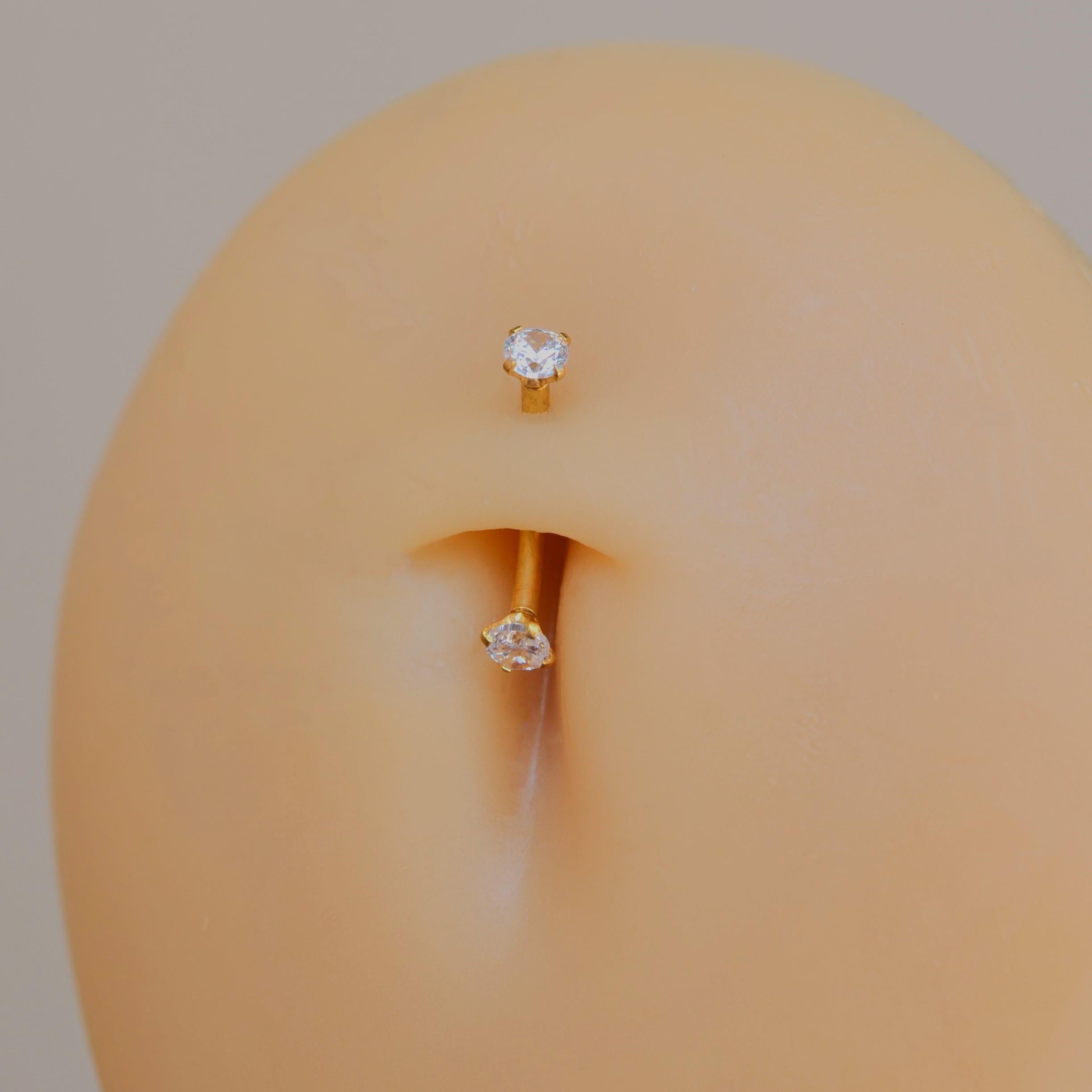 Cerrahi Çelik Küçük Taşlı Göbek Piercingi Gold Renk Minimal Ürün