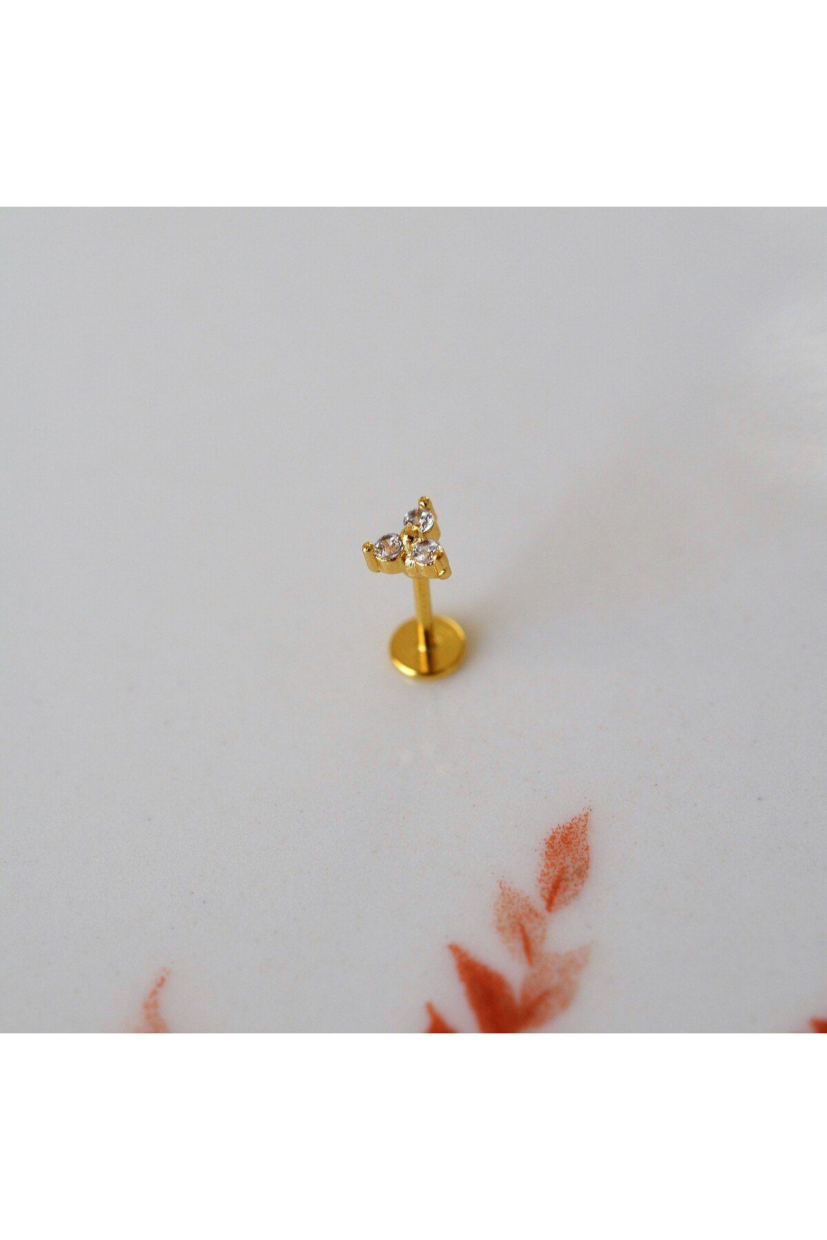 Cerrahi Çelik Mini Üçtaş Tragus Piercing Helix Kıkırdak Gold Renk