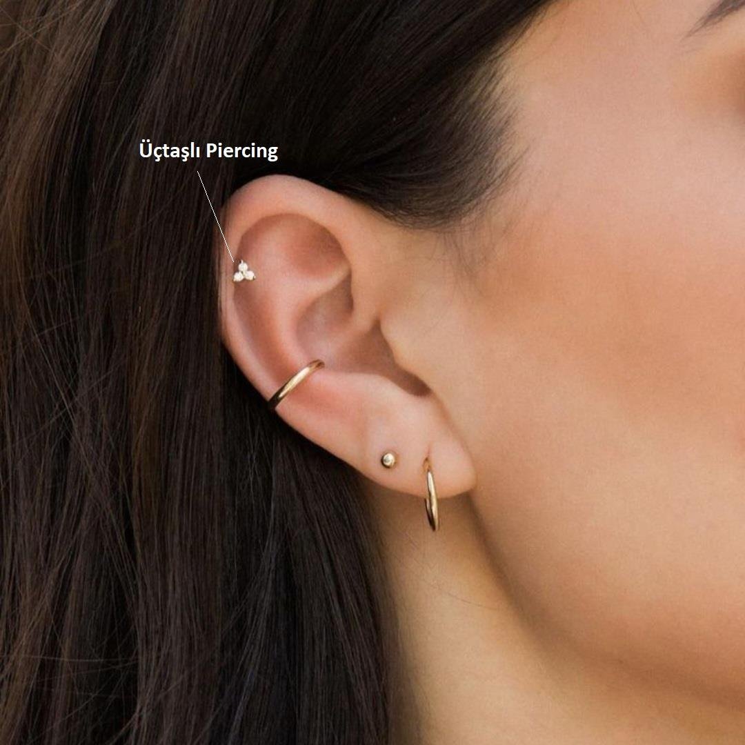 Cerrahi Çelik Mini Üçtaş Tragus Piercing Helix Kıkırdak Gold Renk