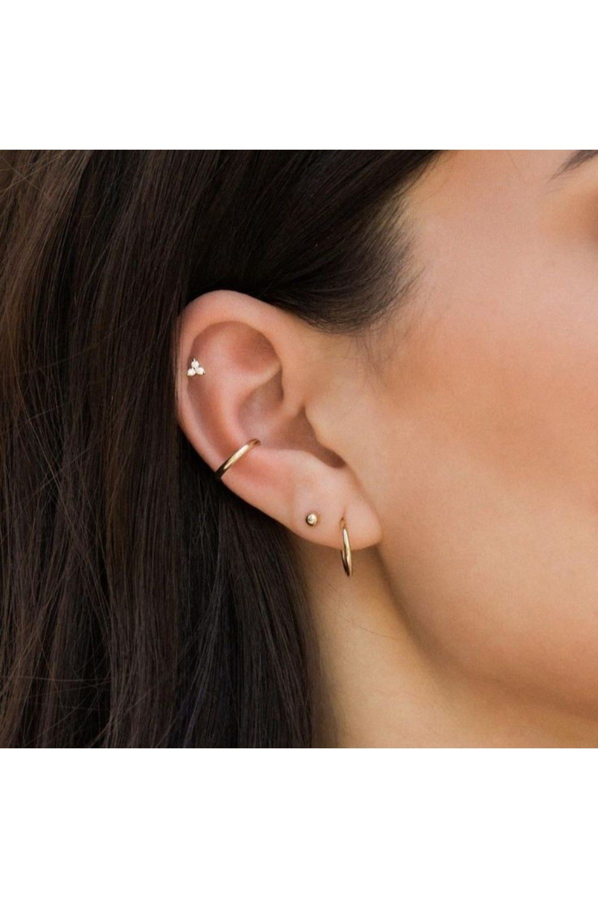Cerrahi Çelik Mini Üçtaş Tragus Piercing Helix Kıkırdak Gold Renk