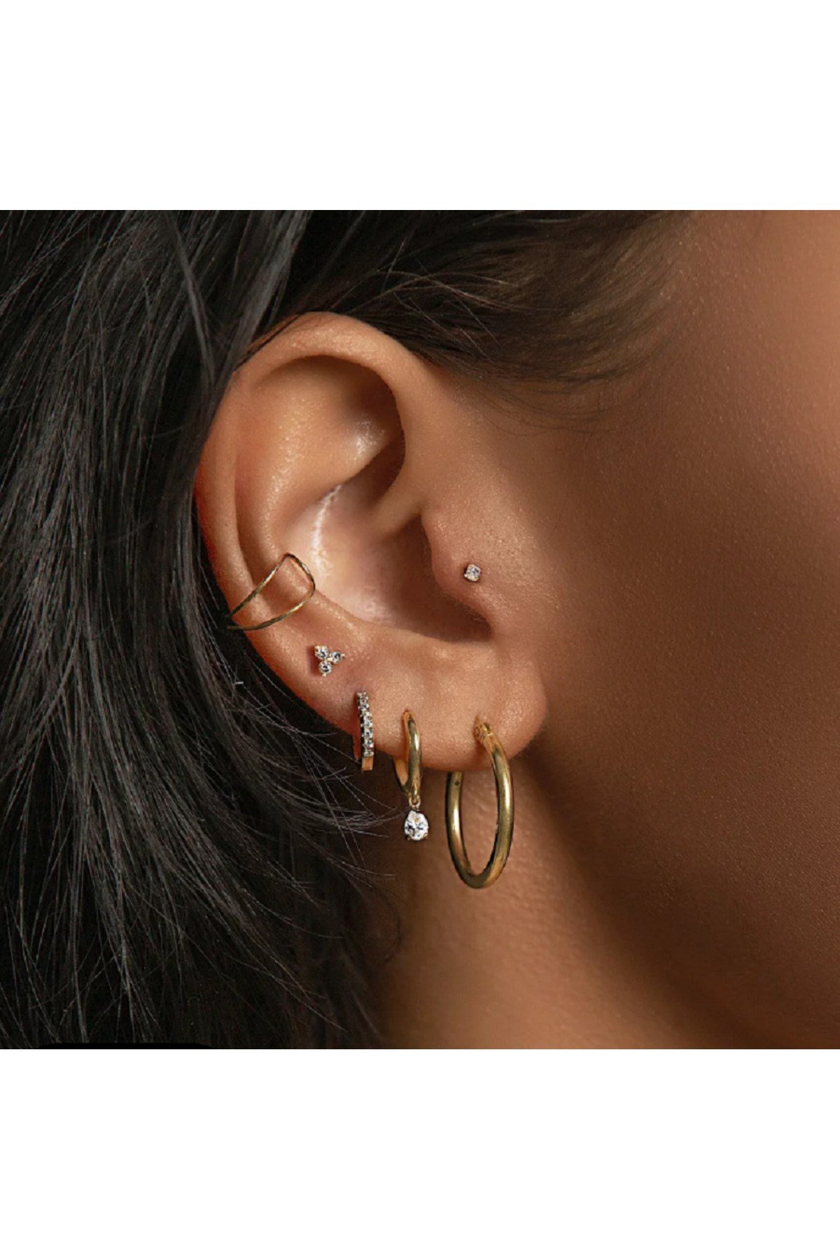 Cerrahi Çelik Mini Üçtaş Tragus Piercing Helix Kıkırdak Gold Renk