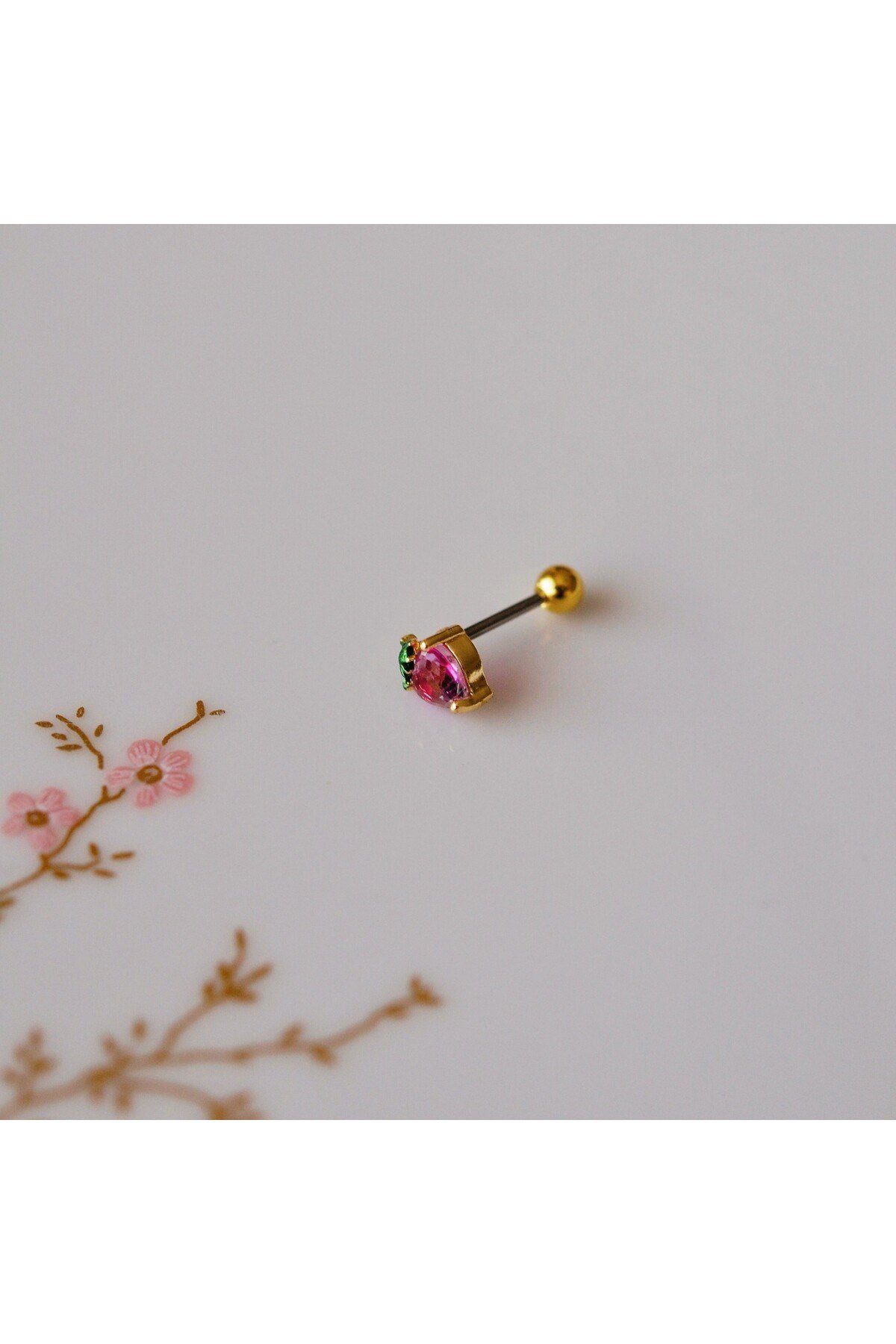 Cerrahi Çelik Pembe Çilek Piercing Helix Lob Kıkırdak Tragus
