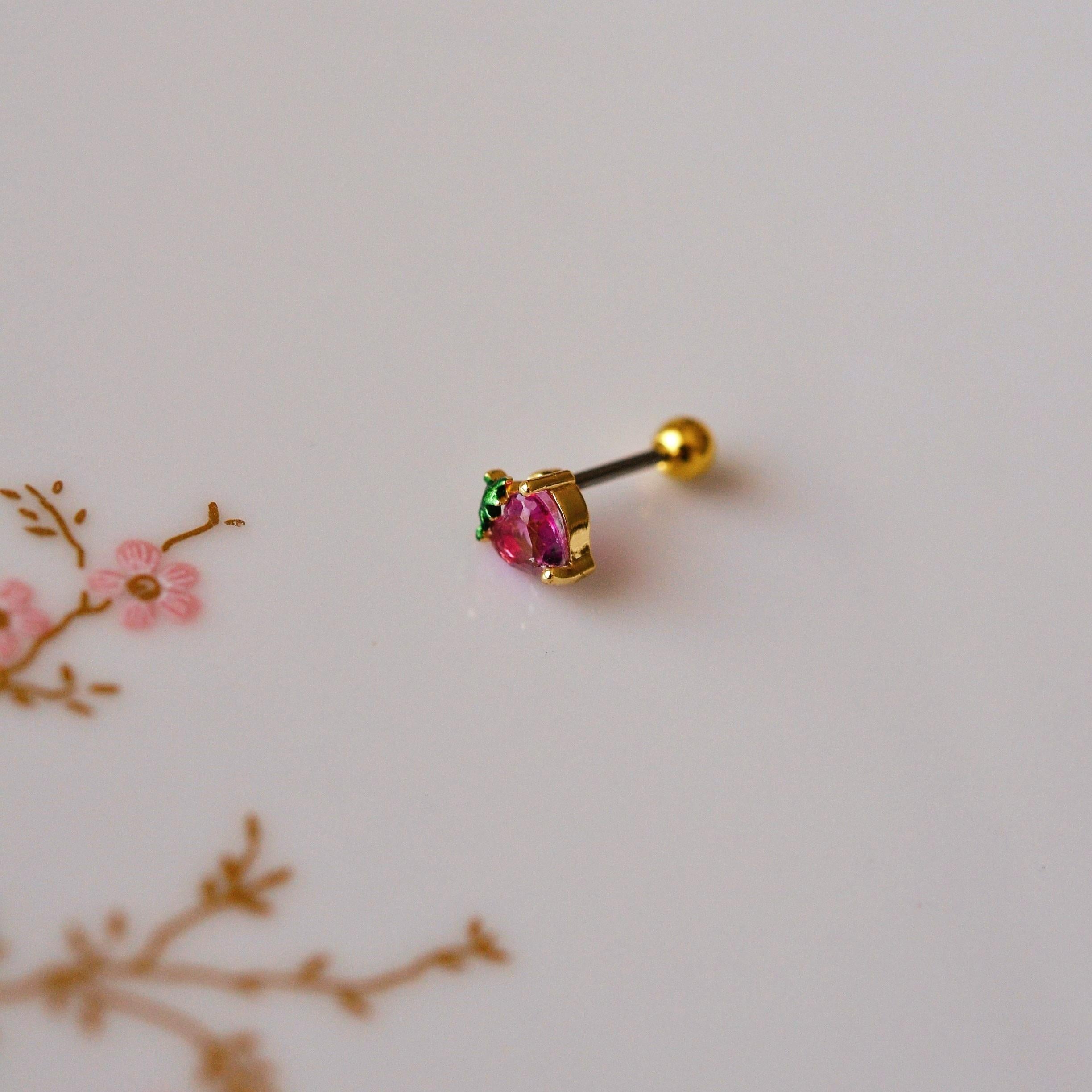 Cerrahi Çelik Pembe Çilek Piercing Helix Lob Kıkırdak Tragus