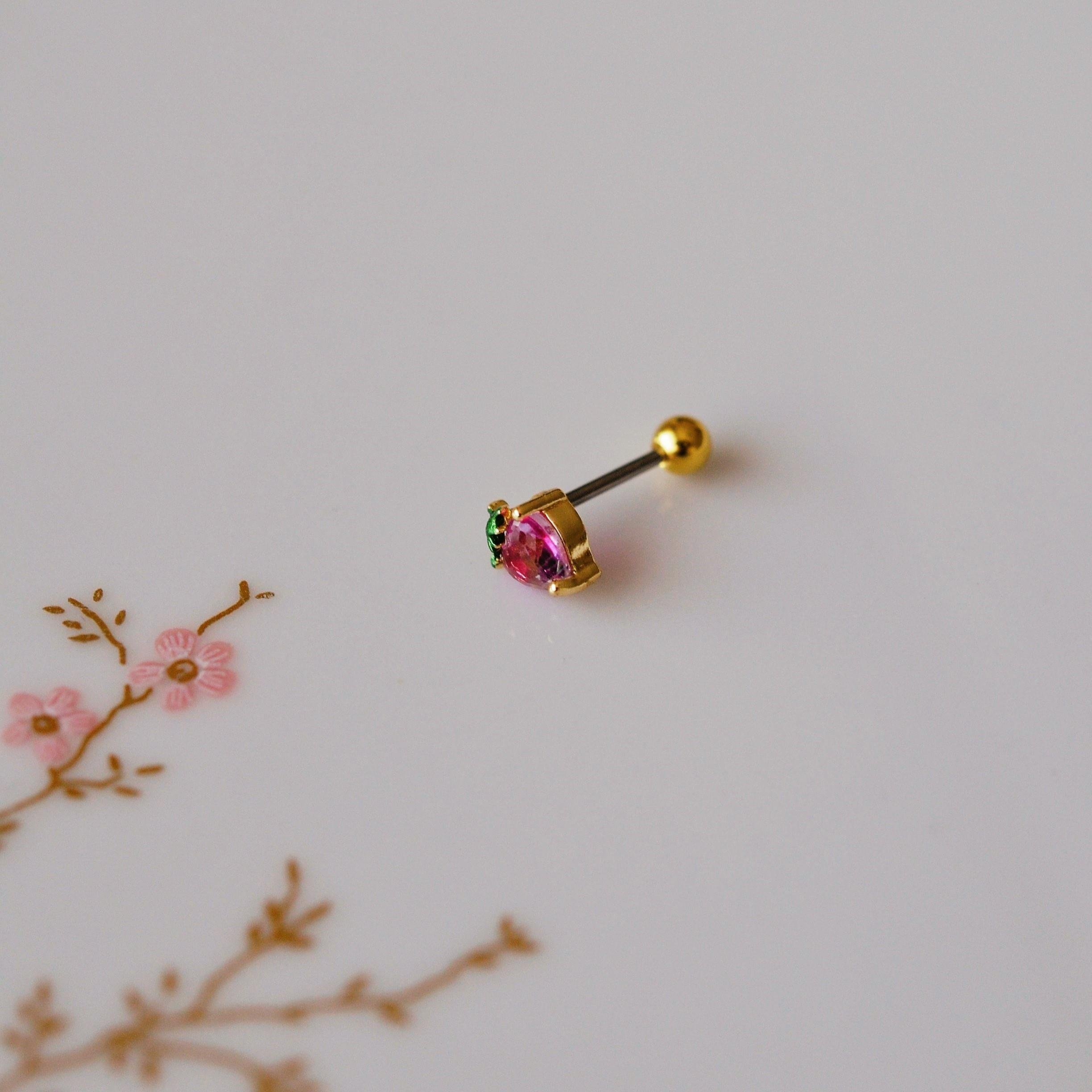 Cerrahi Çelik Pembe Çilek Piercing Helix Lob Kıkırdak Tragus