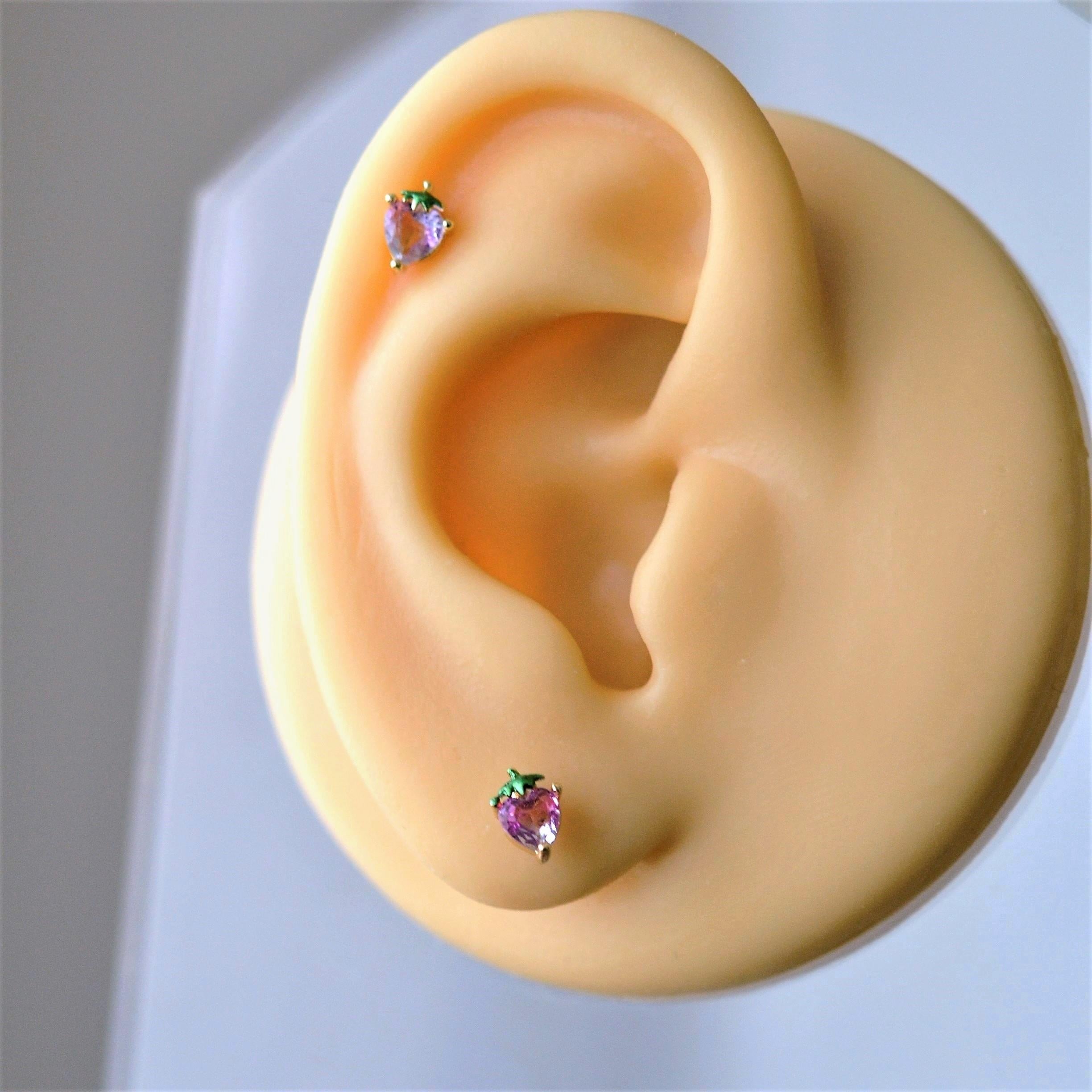 Cerrahi Çelik Pembe Çilek Piercing Helix Lob Kıkırdak Tragus