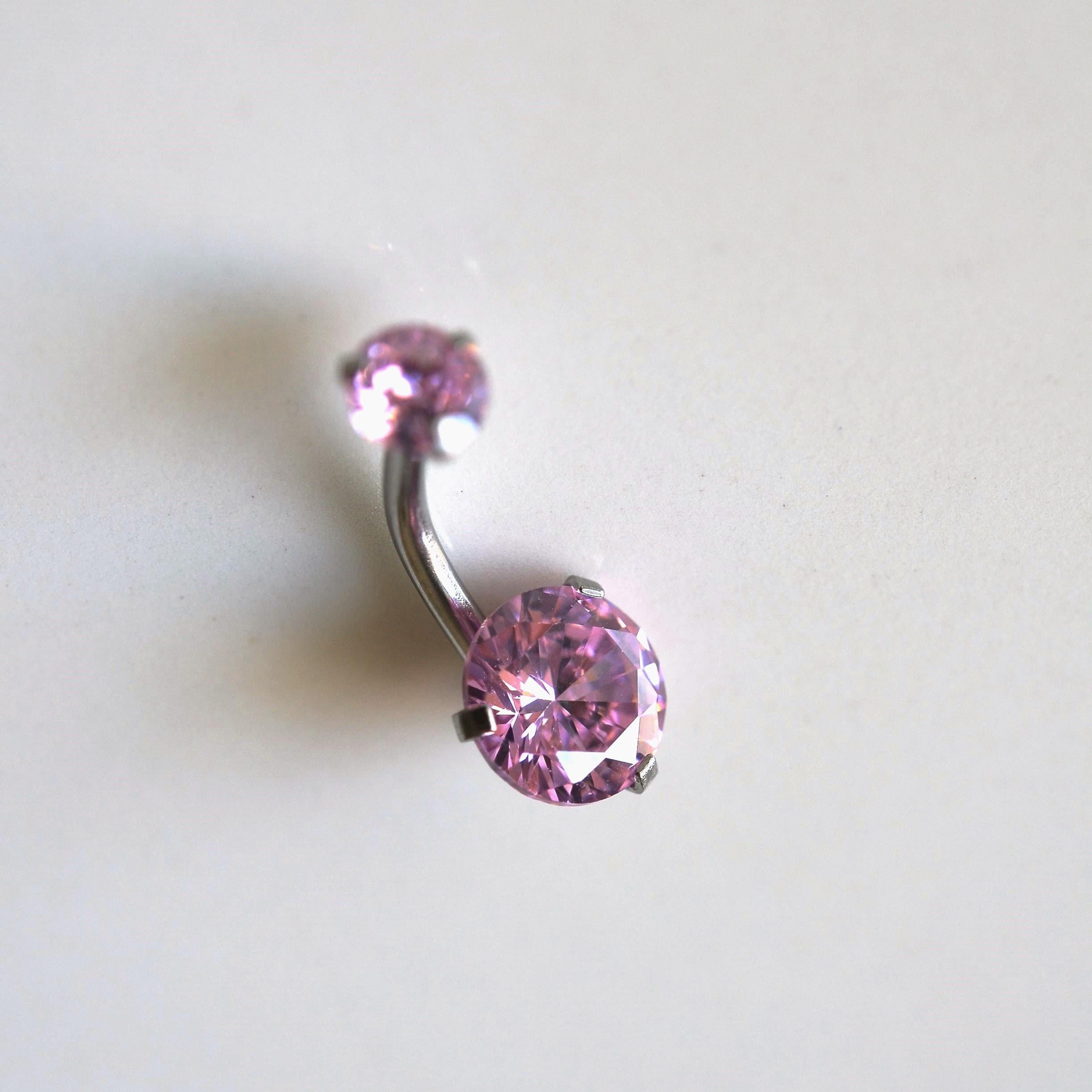 Cerrahi Çelik Pembe Taşlı Göbek Piercingi