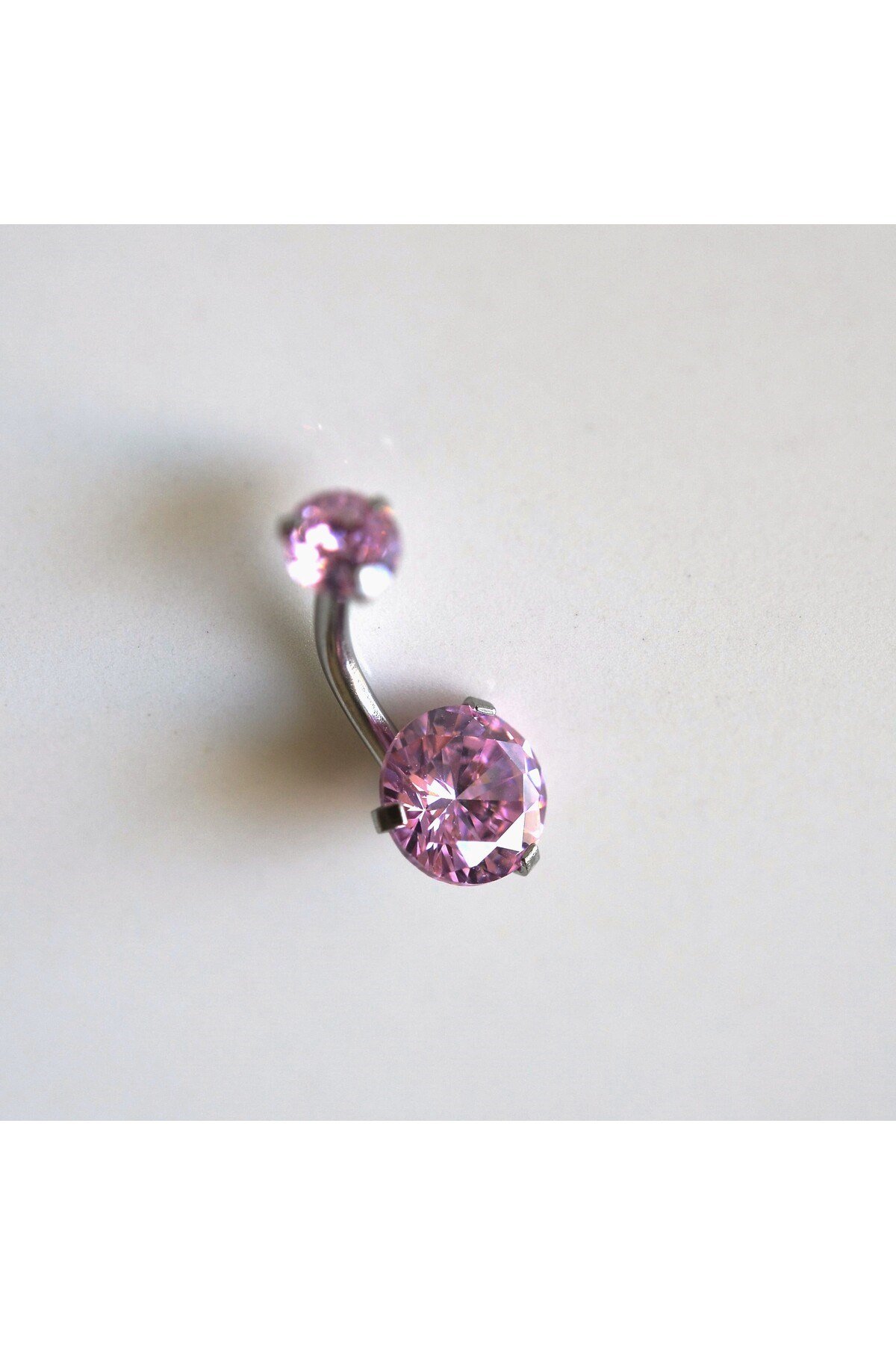 Cerrahi Çelik Pembe Taşlı Göbek Piercingi
