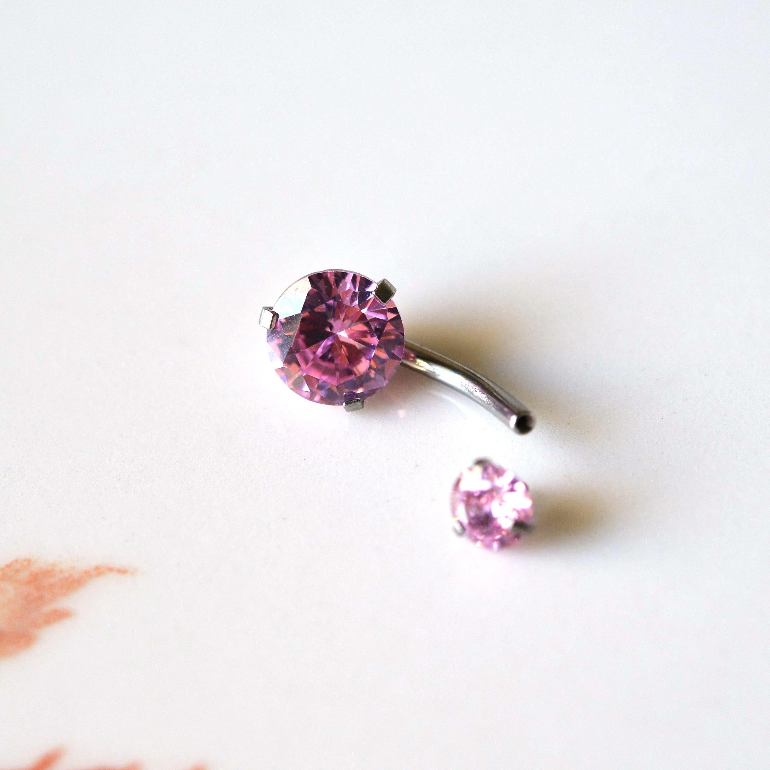 Cerrahi Çelik Pembe Taşlı Göbek Piercingi