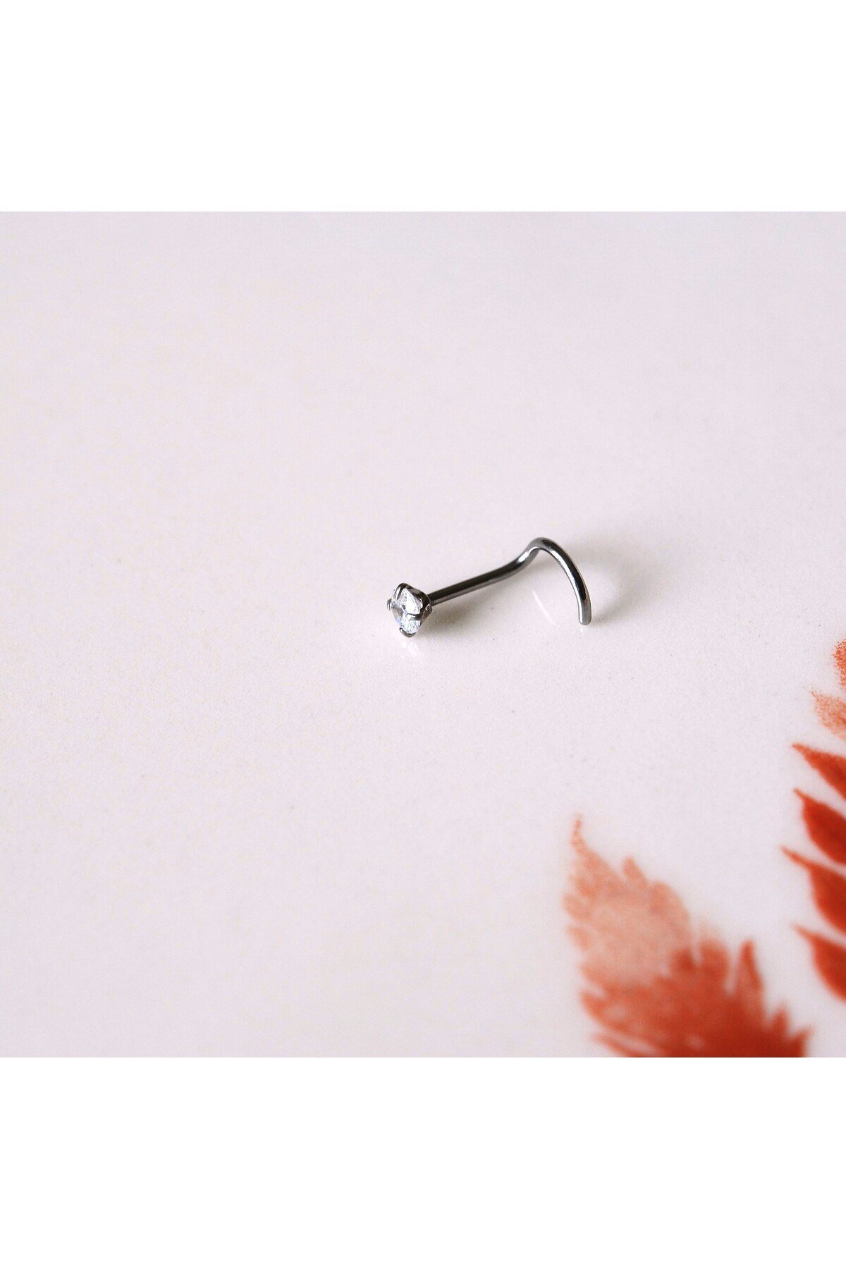Cerrahi Çelik Silver Renk Tek Taş Burun Piercingi Nostril Screw Çelik Hızma