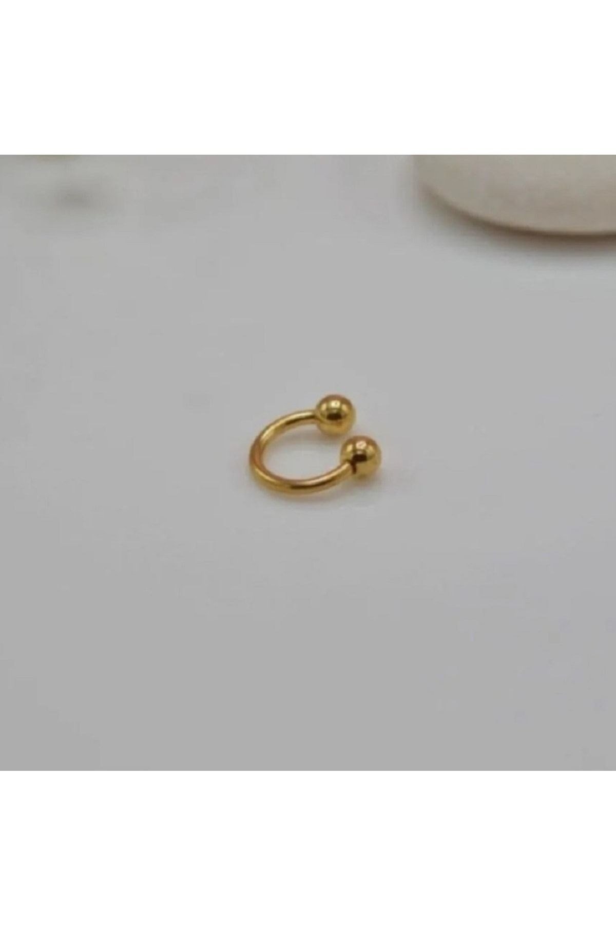 Cerrahi Çelik Ucu Toplu Burun Piercingi 8 Mm Gold Renk