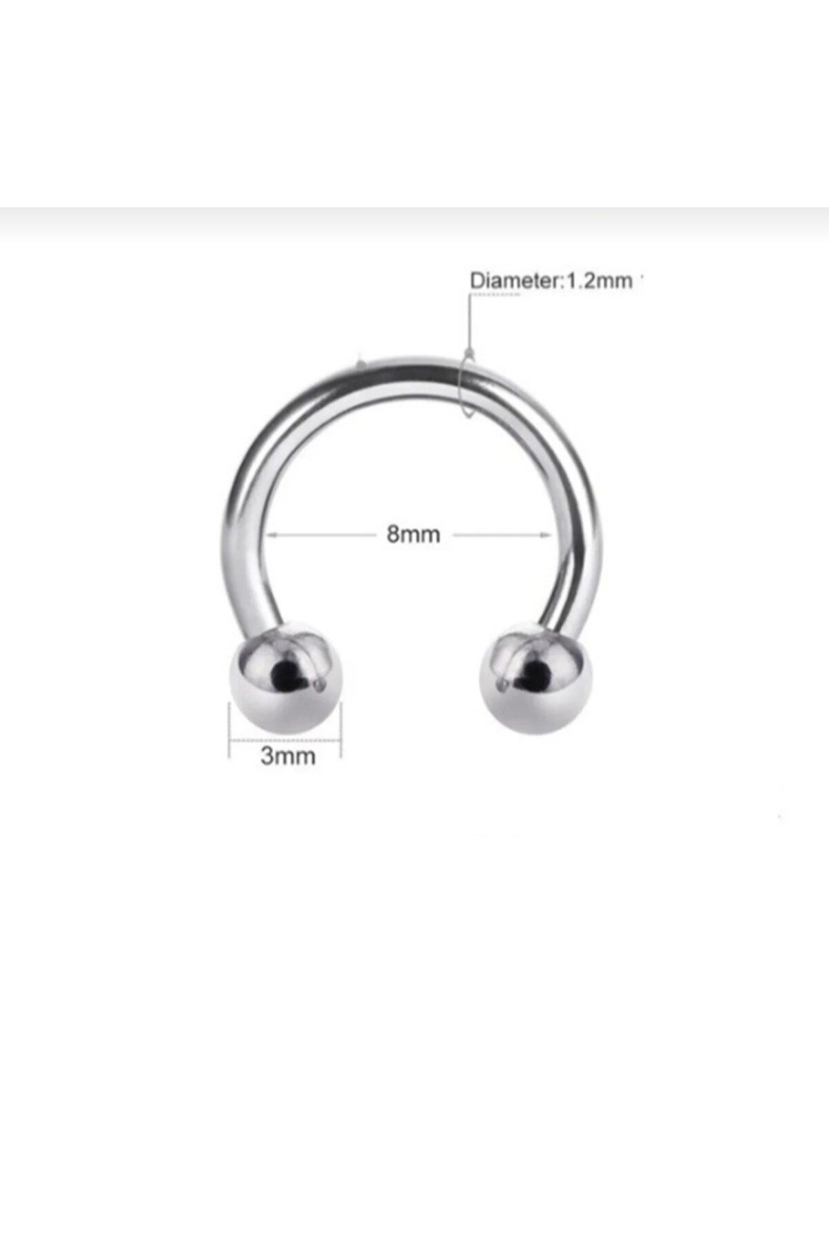 Cerrahi Çelik Ucu Toplu Dudak Piercingi 8 mm Gümüş Renk Smile Piercing