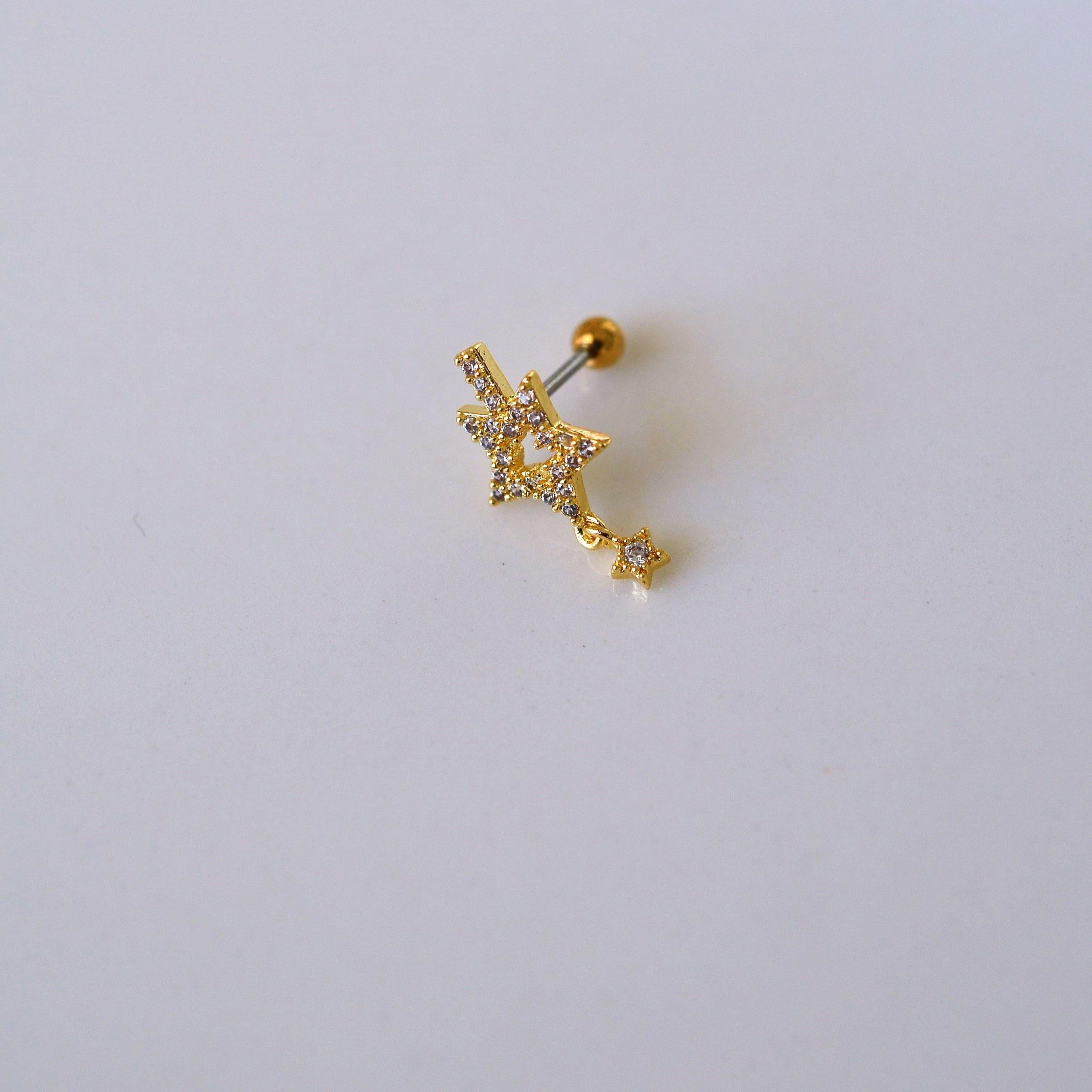 Cerrahi Çelik Yıldız Helix Piercing Kıkırdak Gold Renk