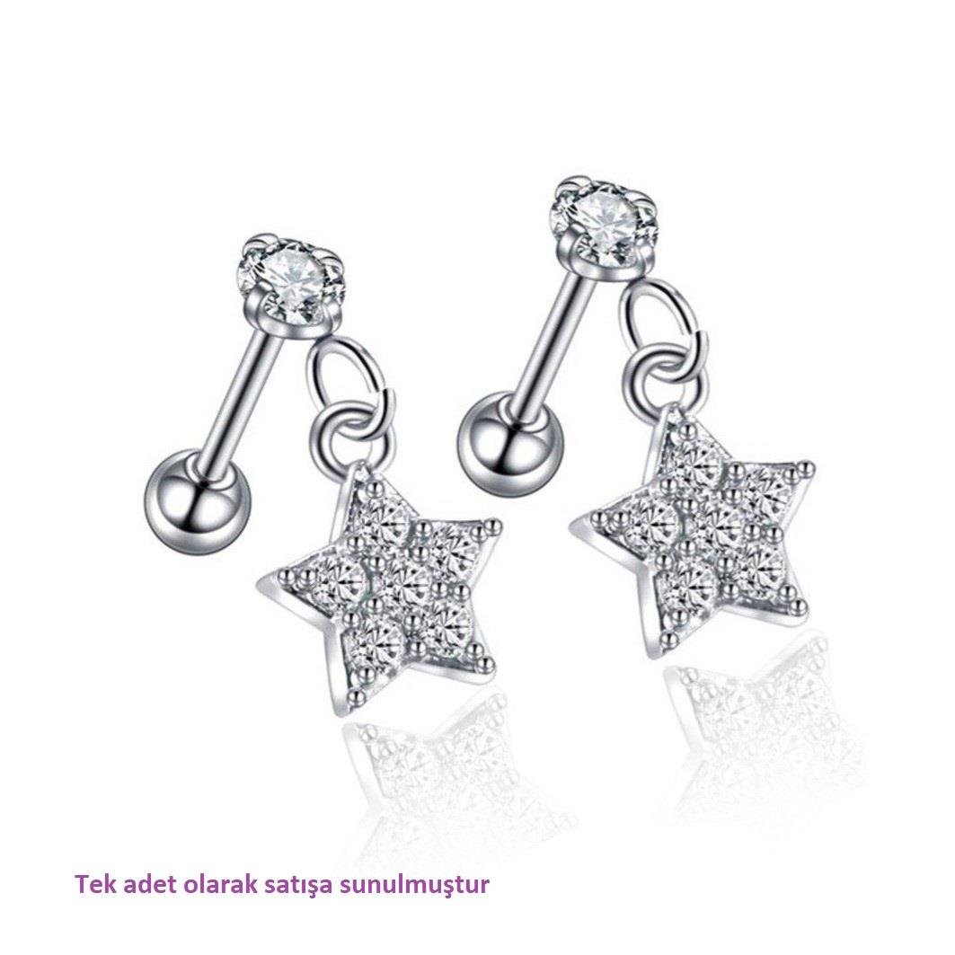 Cerrahi Çelik Yıldız Sallantılı Piercing Helix Kıkırdak Silver Renk