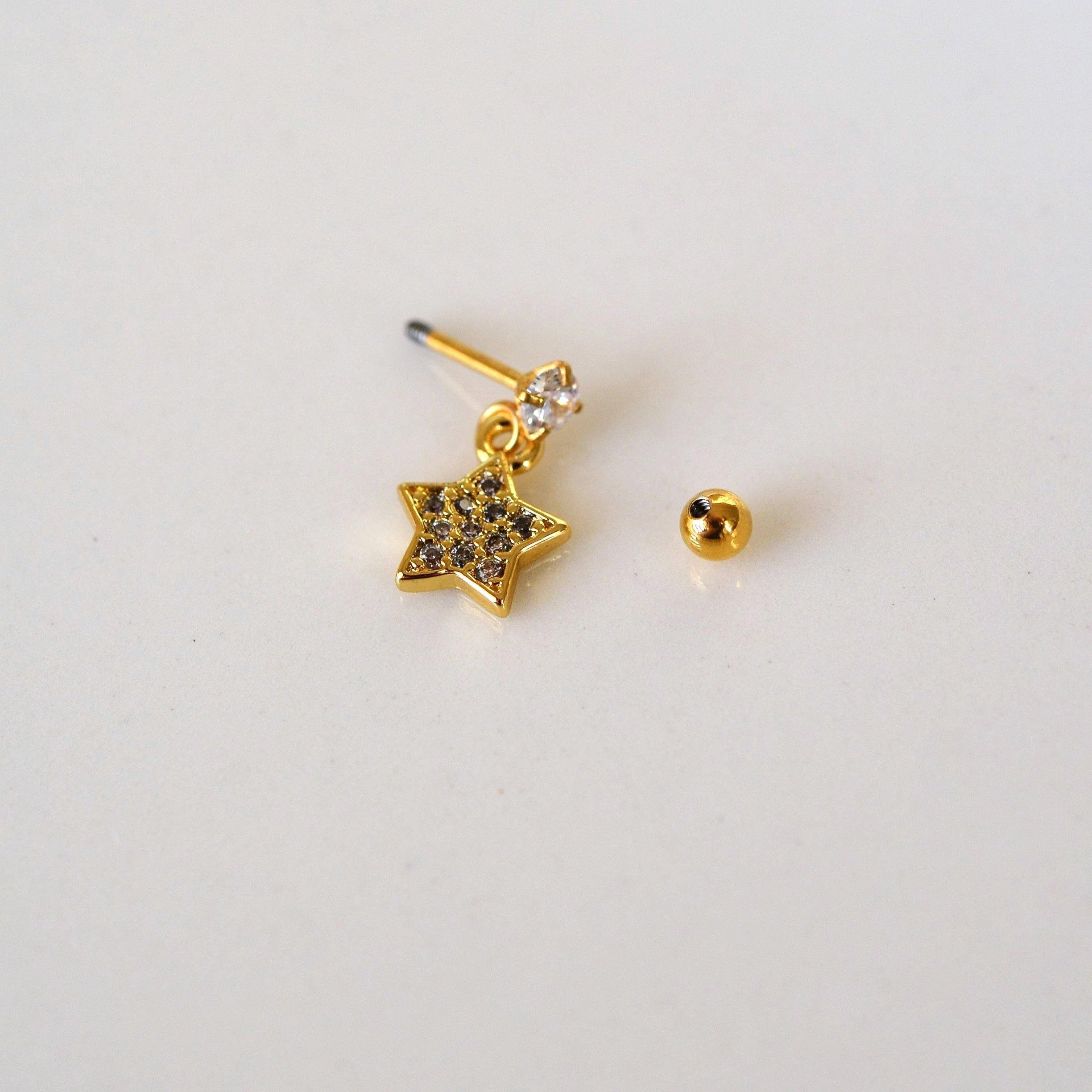 Cerrahi Çelik Yıldız Sallantılı Piercing Helix Kıkırdak Gold Renk