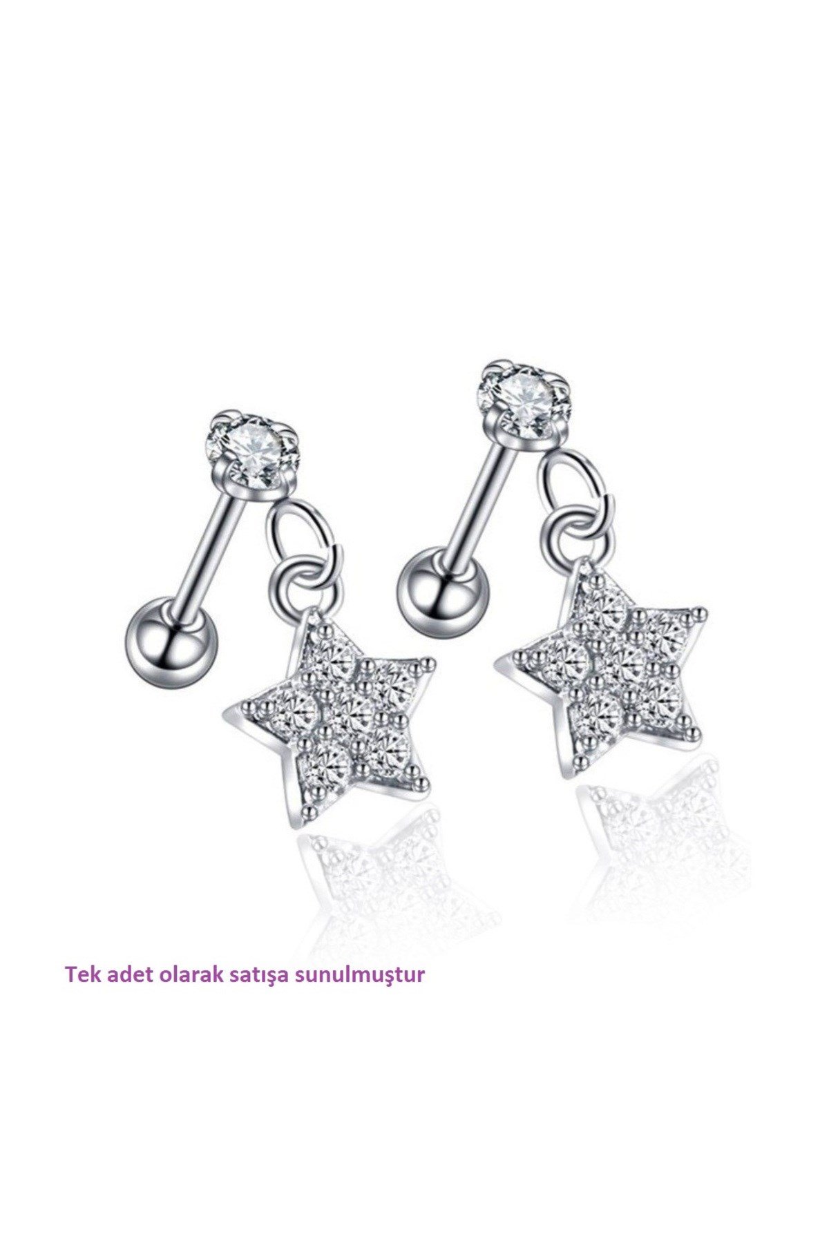 Cerrahi Çelik Yıldız Sallantılı Piercing Helix Kıkırdak Silver Renk