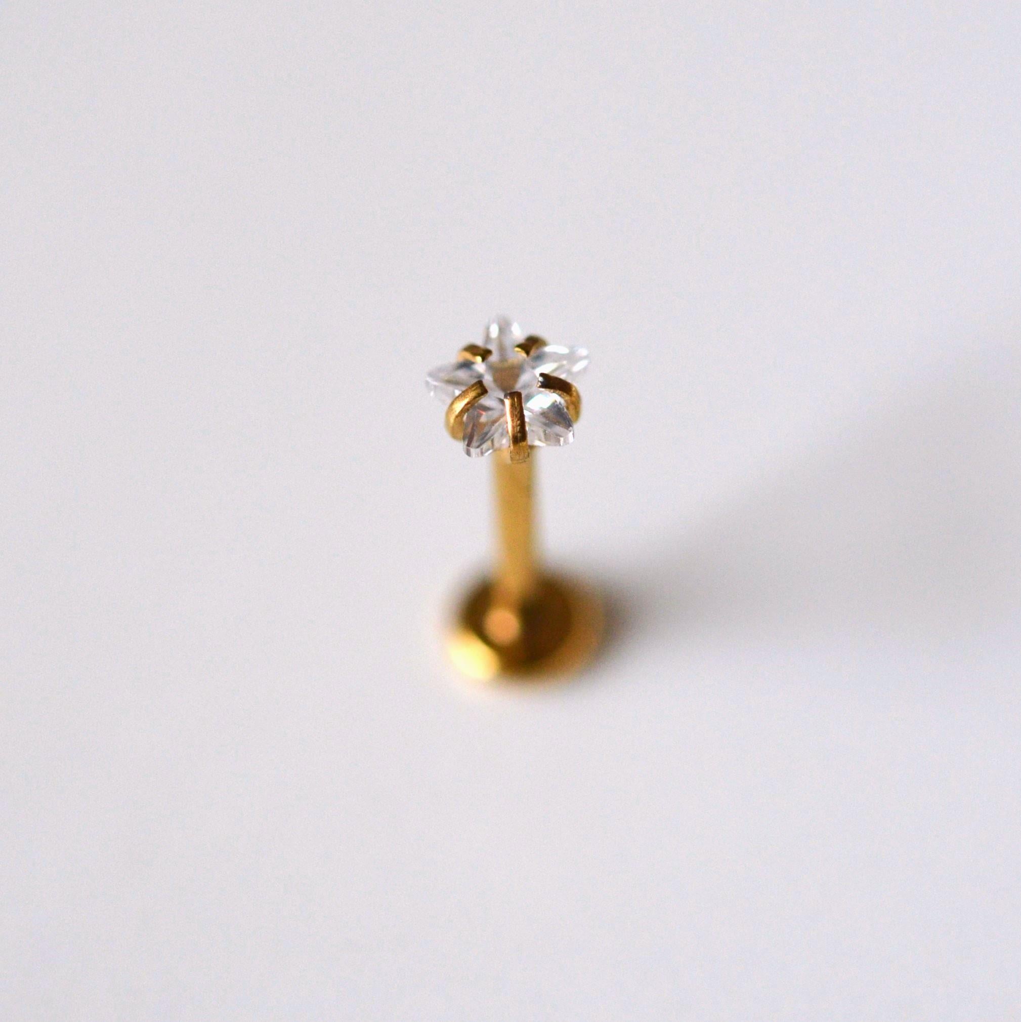 Cerrahi Çelik Yıldız Taşlı Piercing Tragus Helix Kıkırdak Conch 8 mm Gold Renk