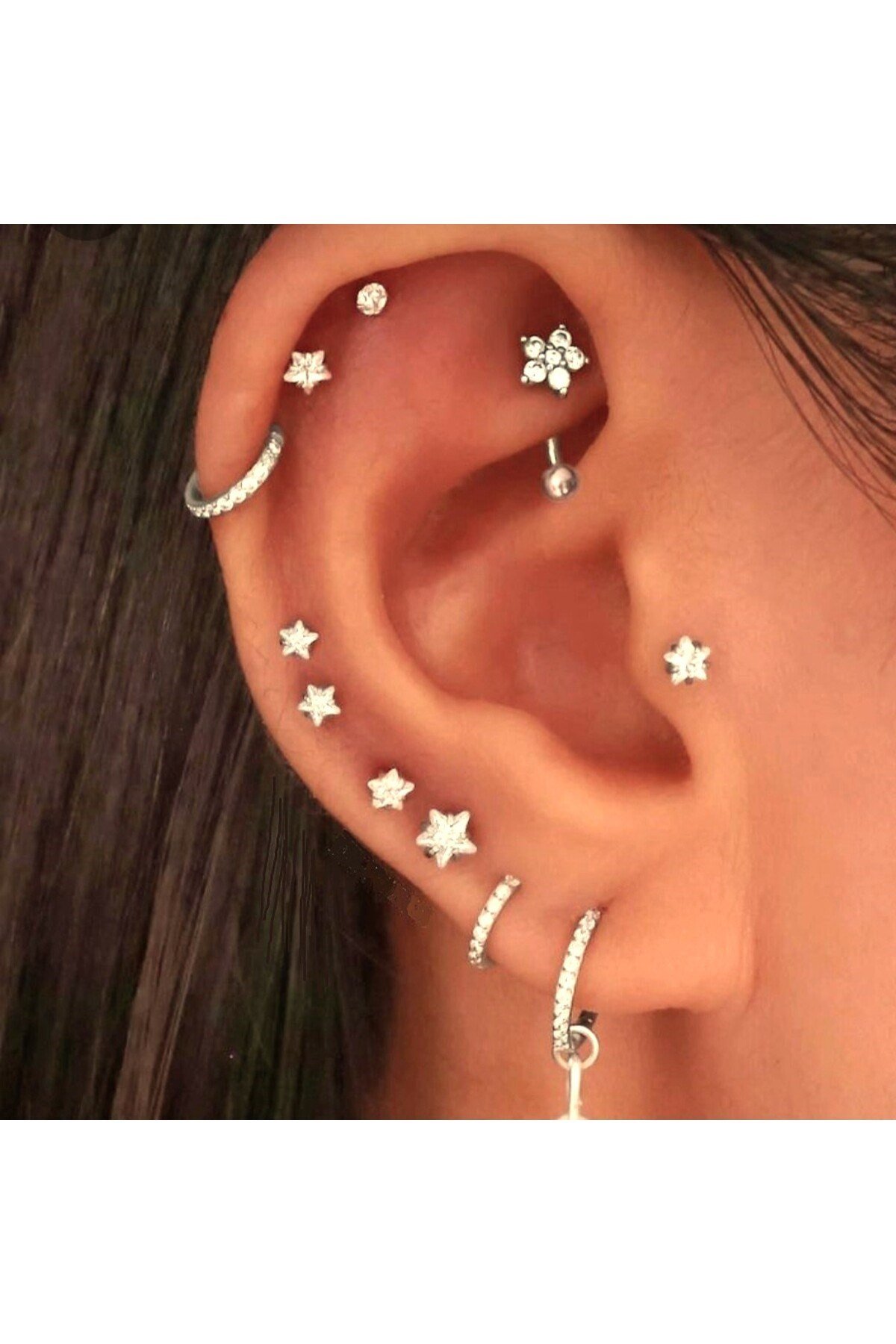 Cerrahi Çelik Yıldız Taşlı Piercing Tragus Helix Kıkırdak Conch 8 mm Gold Renk