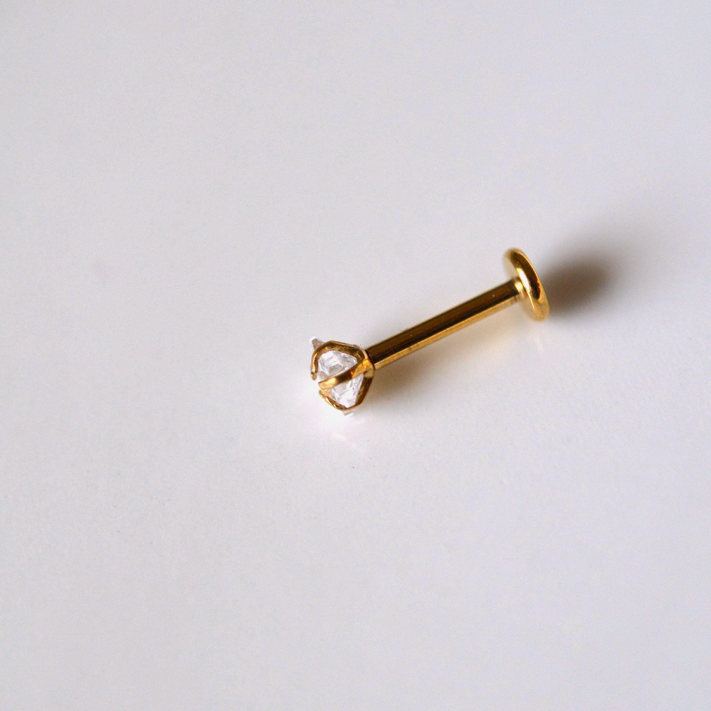 Cerrahi Çelik Yıldız Taşlı Piercing Tragus Helix Kıkırdak Conch 8 mm Gold Renk