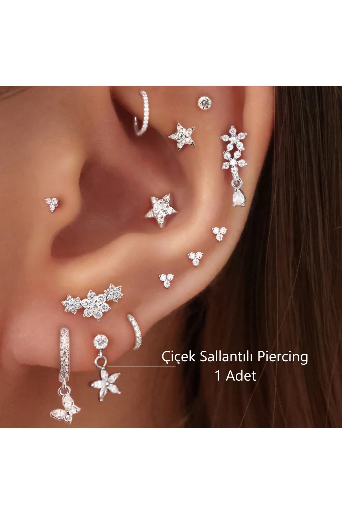 Çiçek Sallantılı Piercing Helix Kıkırdak Silver Renk
