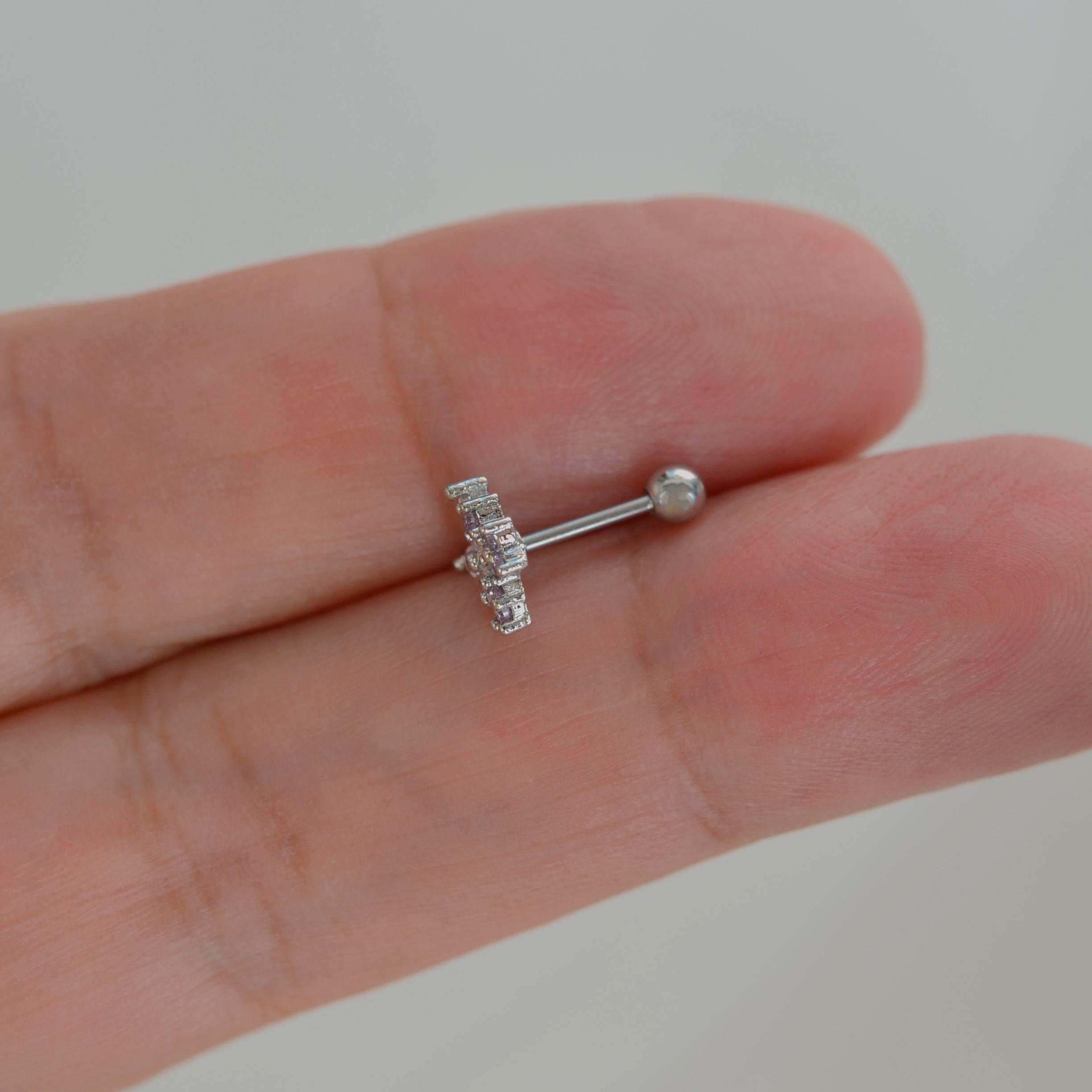 Çiçekli ve Kelebekli Mini Tragus Helix Piercing Kıkırdak Silver Renk HA