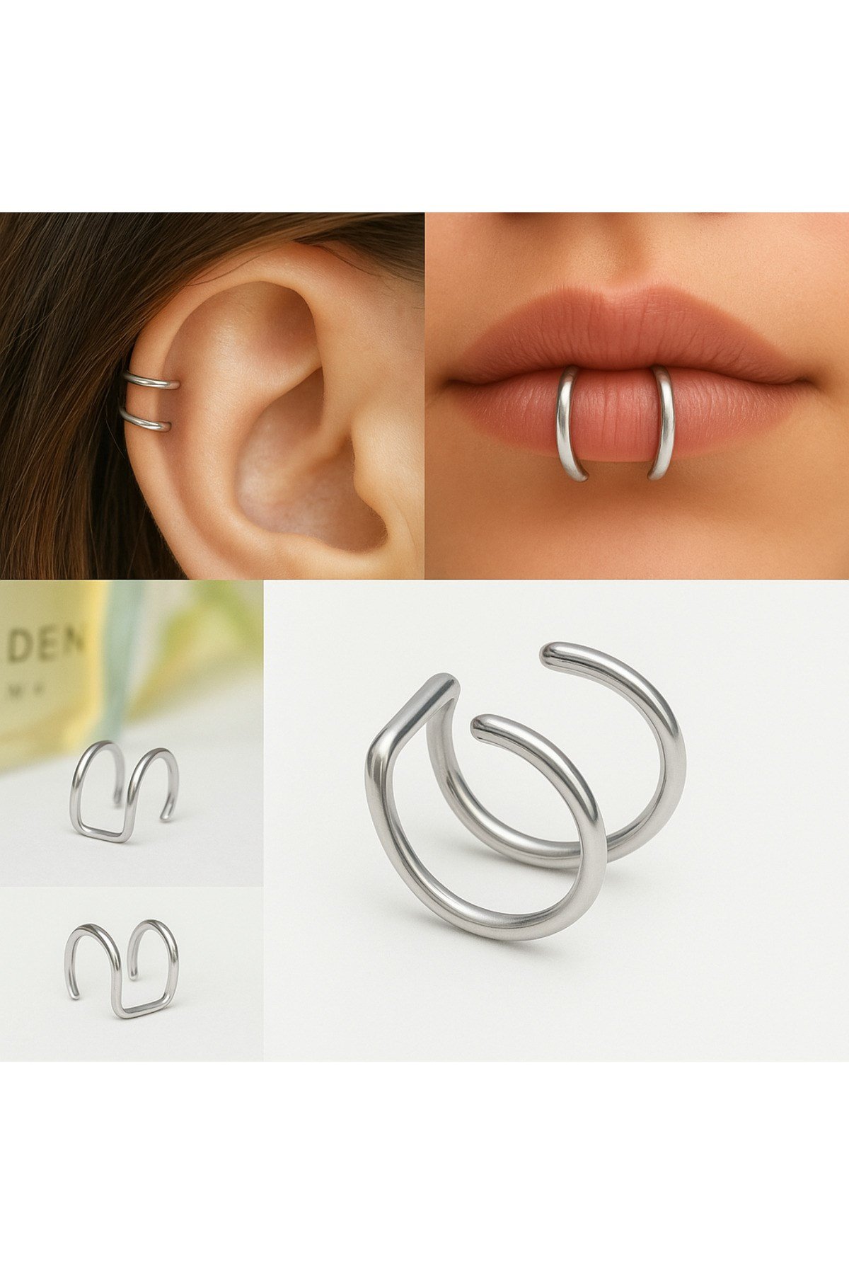 Deliksiz Çelik Piercing Kulak, Dudak ve Burun İçin 316 L Çelik Düz Geçirmeli Deliksiz Unisex