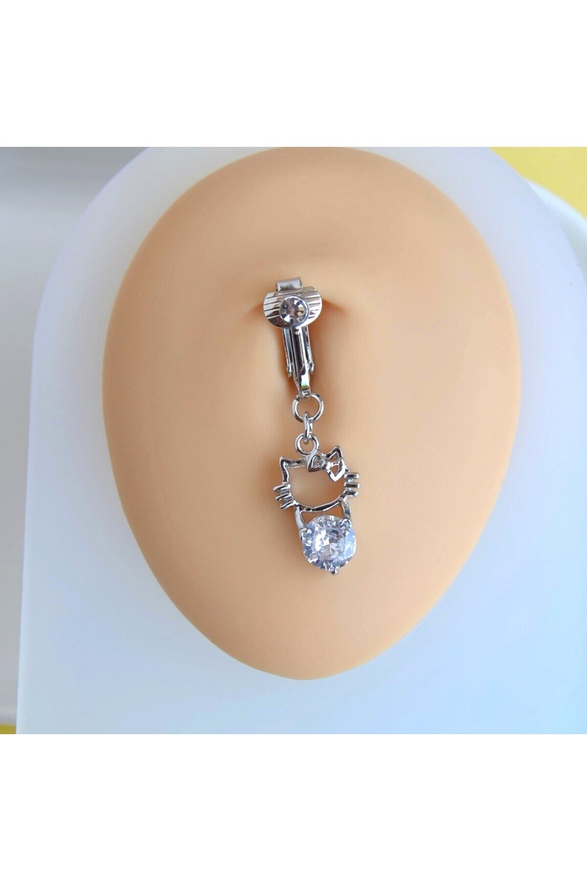 Deliksiz Göbek Piercing Mıknatıslı Sıkıştırma Kedi Figürlü Delik Gerektirmez