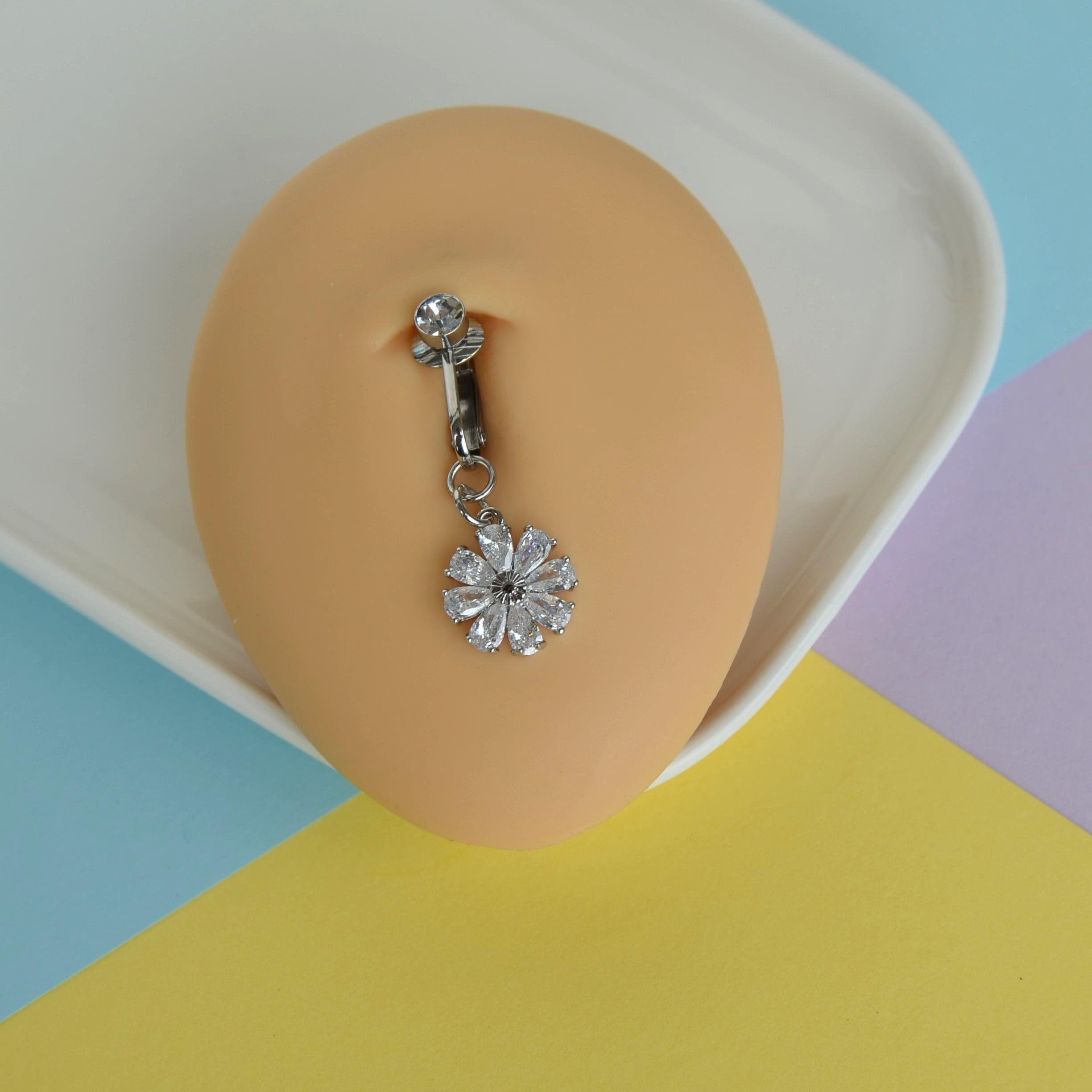 Deliksiz Göbek Piercing Mıknatıslı Sıkıştırma Çiçek Figürlü