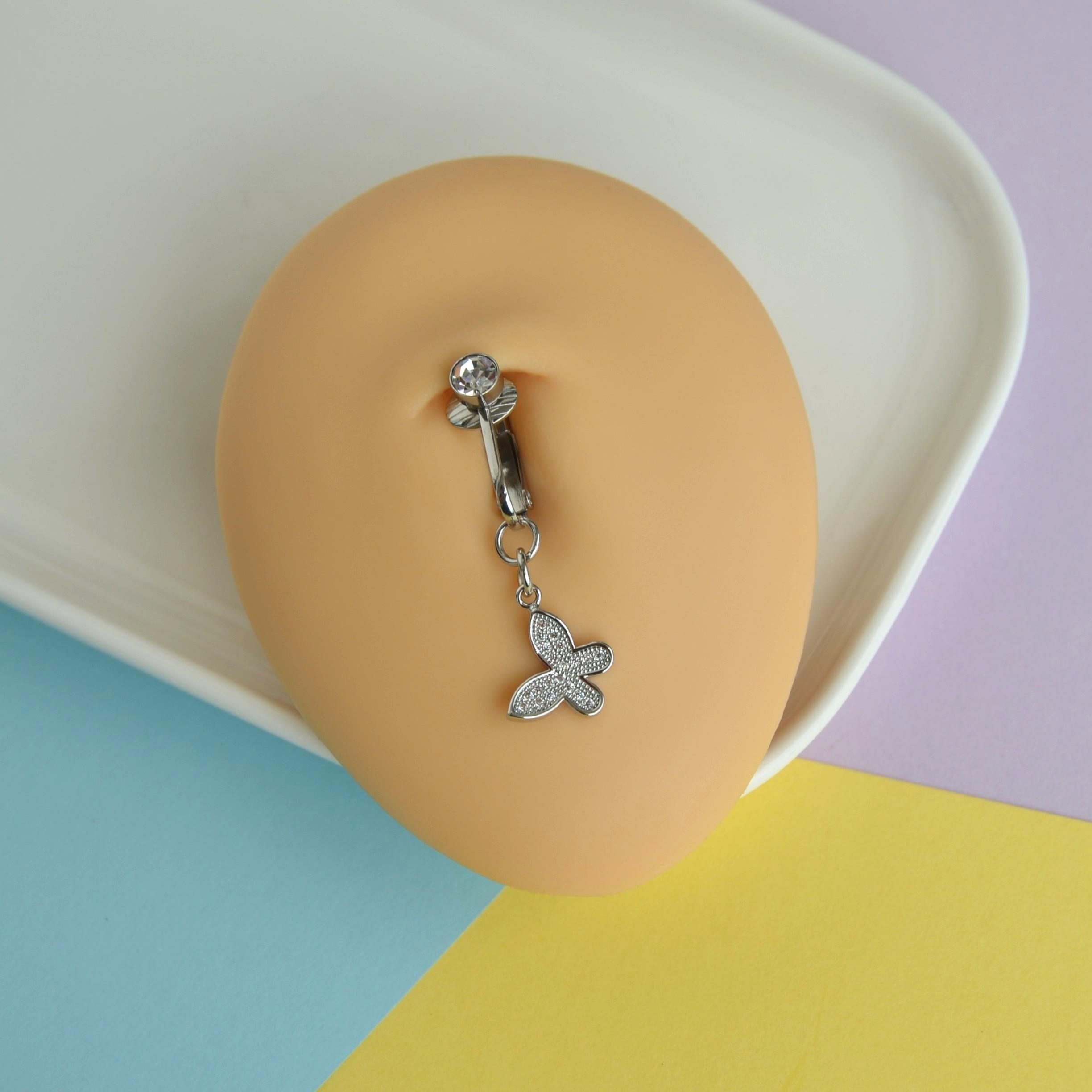 Deliksiz Göbek Piercing Mıknatıslı Sıkıştırma Kelebek Figürlü