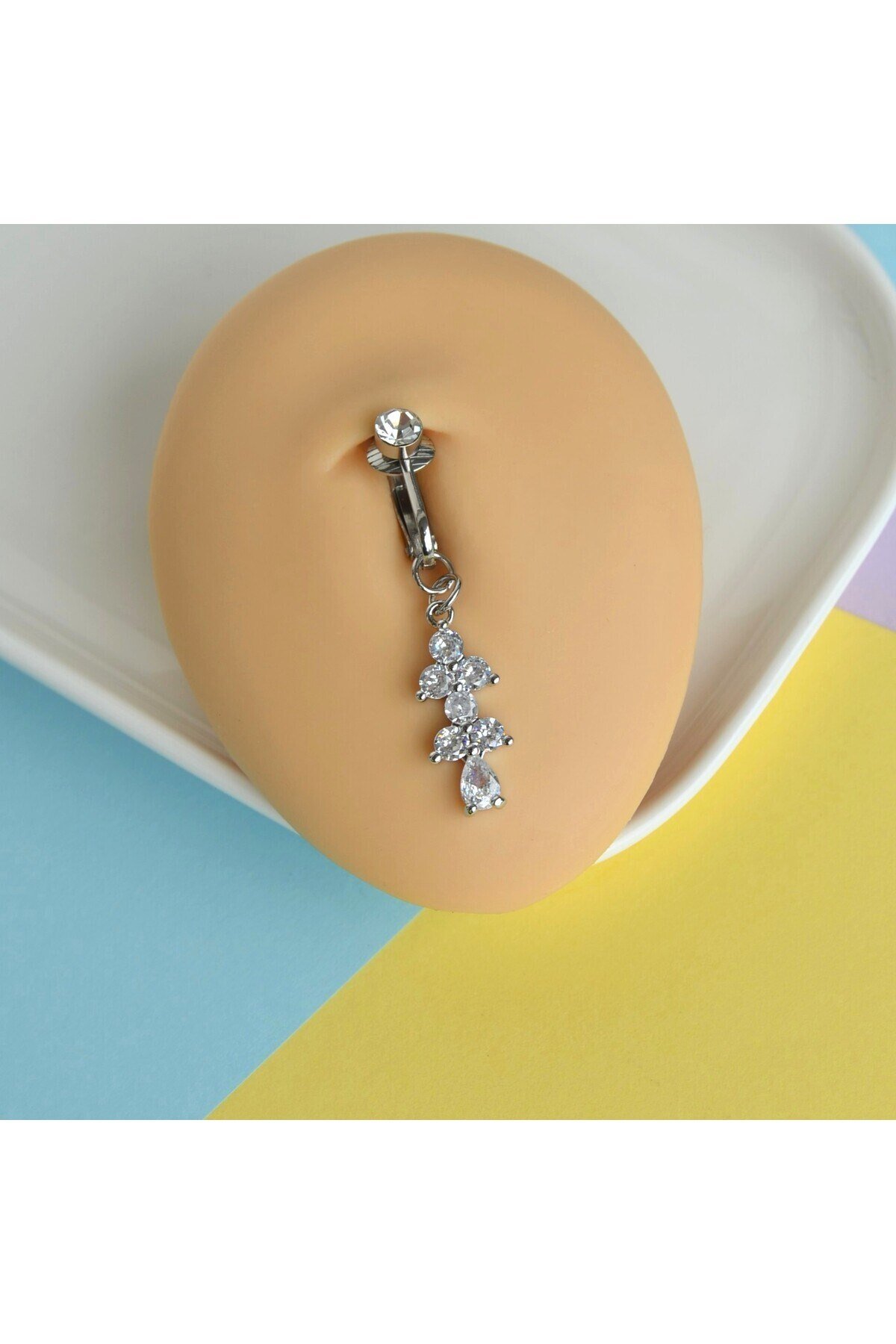 Deliksiz Göbek Piercing Mıknatıslı Sıkıştırma Taş Sallantılı