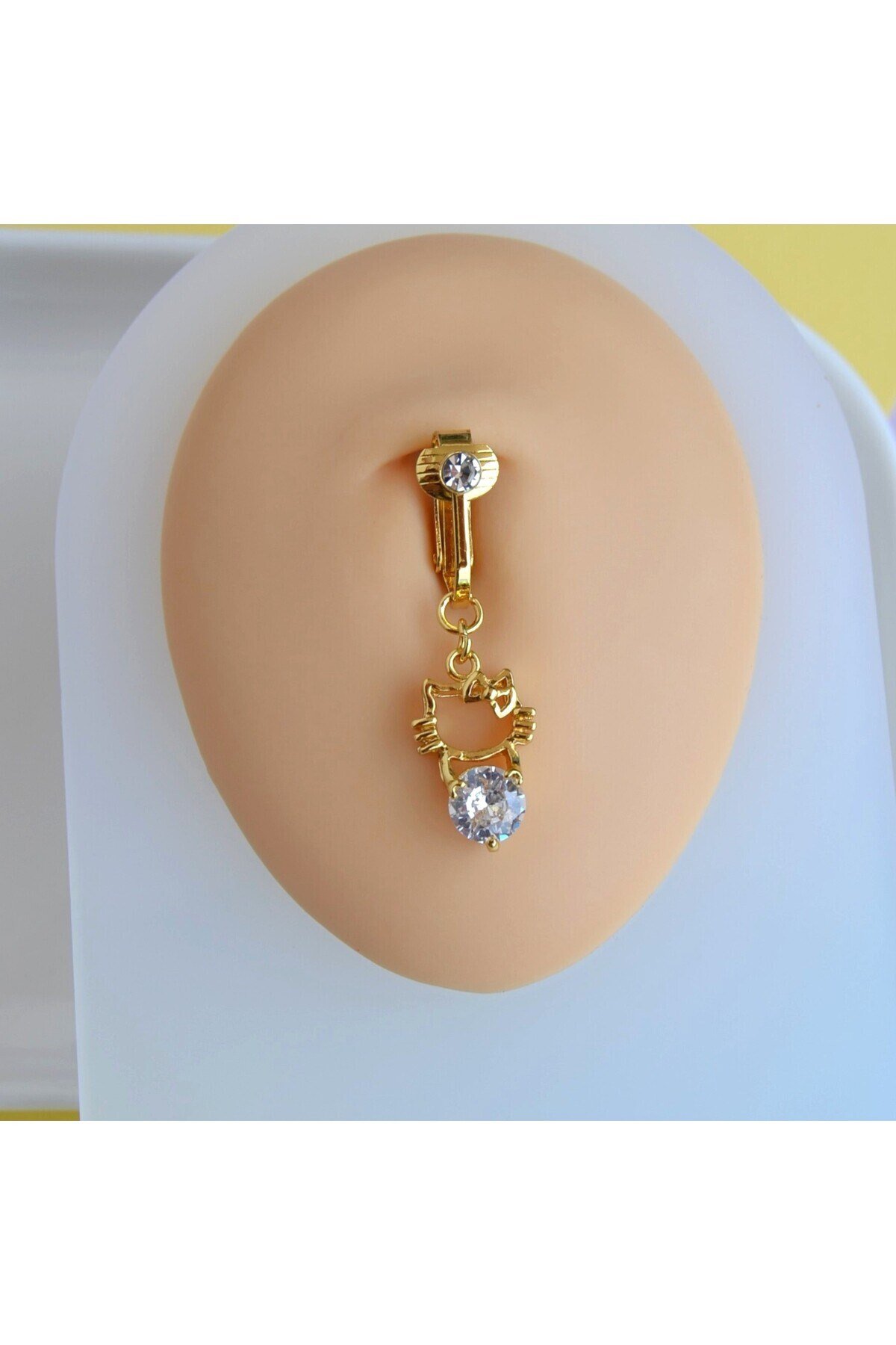Deliksiz Göbek Piercing Mıknatıslı Sıkıştırma Kedi Figürlü Delik Gerektirmez