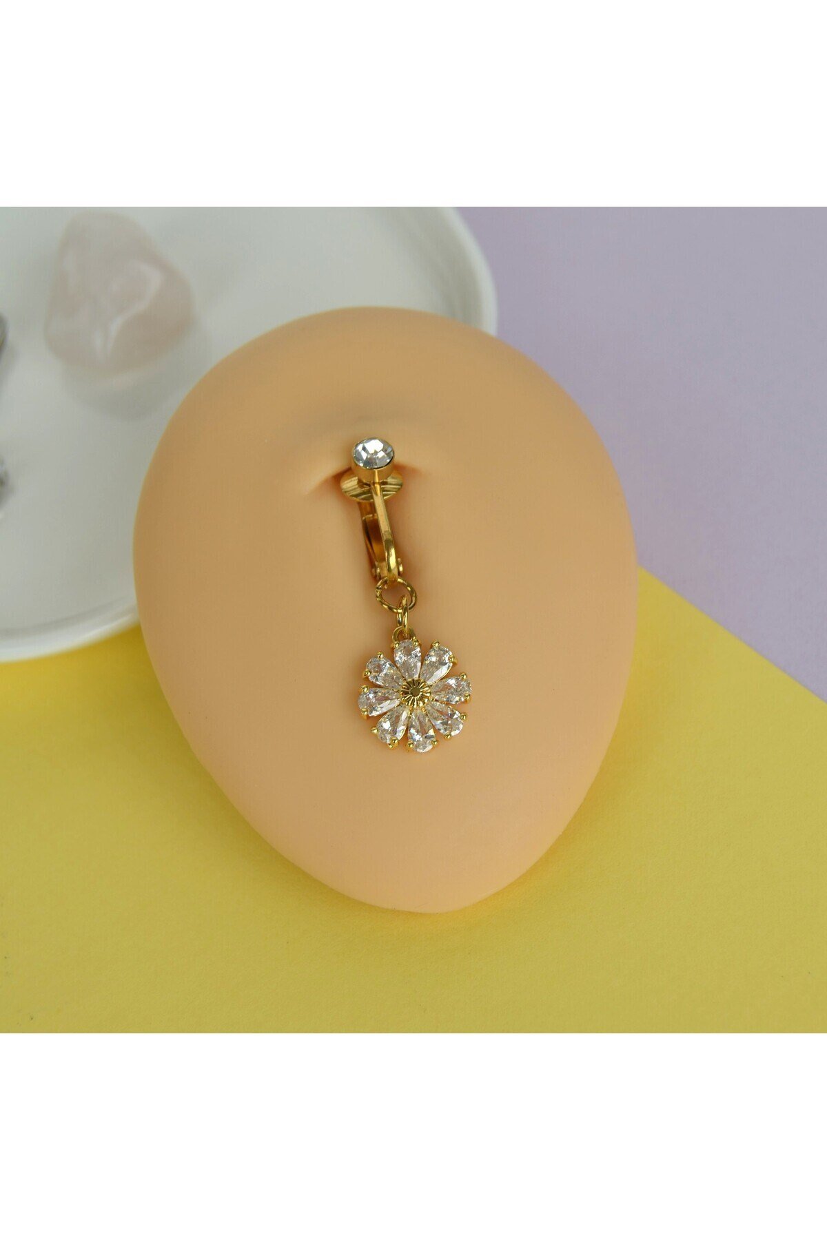 Deliksiz Göbek Piercing Mıknatıslı Sıkıştırma Çiçek Figürlü