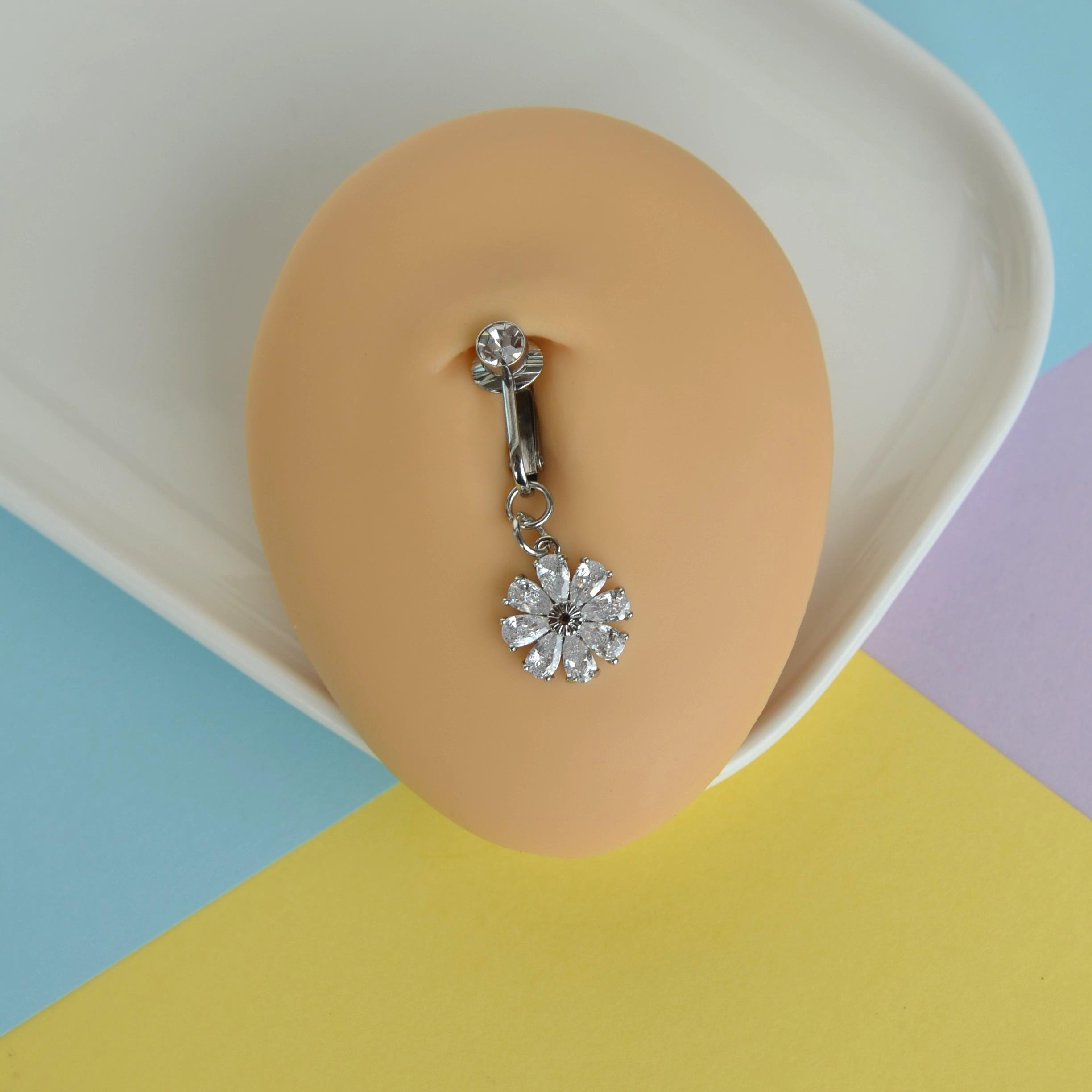 Deliksiz Göbek Piercing Mıknatıslı Sıkıştırma Çiçek Figürlü