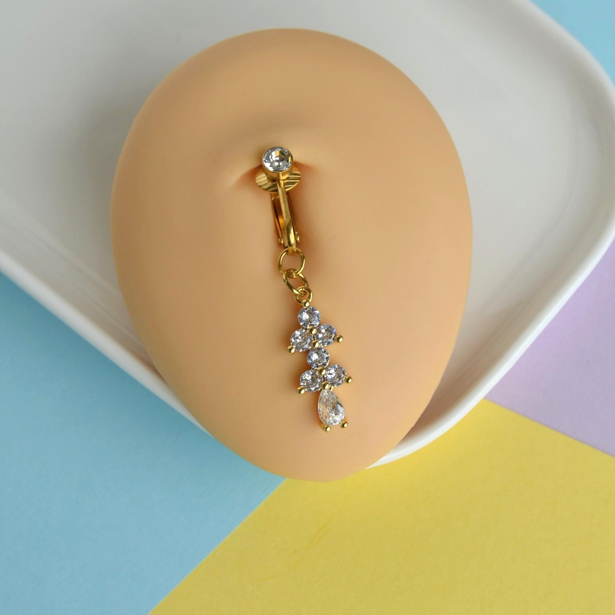 Deliksiz Göbek Piercing Mıknatıslı Sıkıştırma Taş Sallantılı