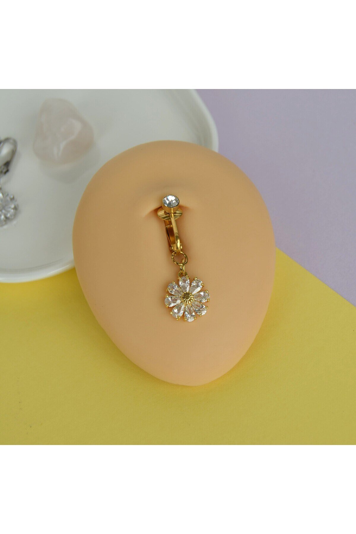 Deliksiz Göbek Piercing Mıknatıslı Sıkıştırma Çiçek Figürlü
