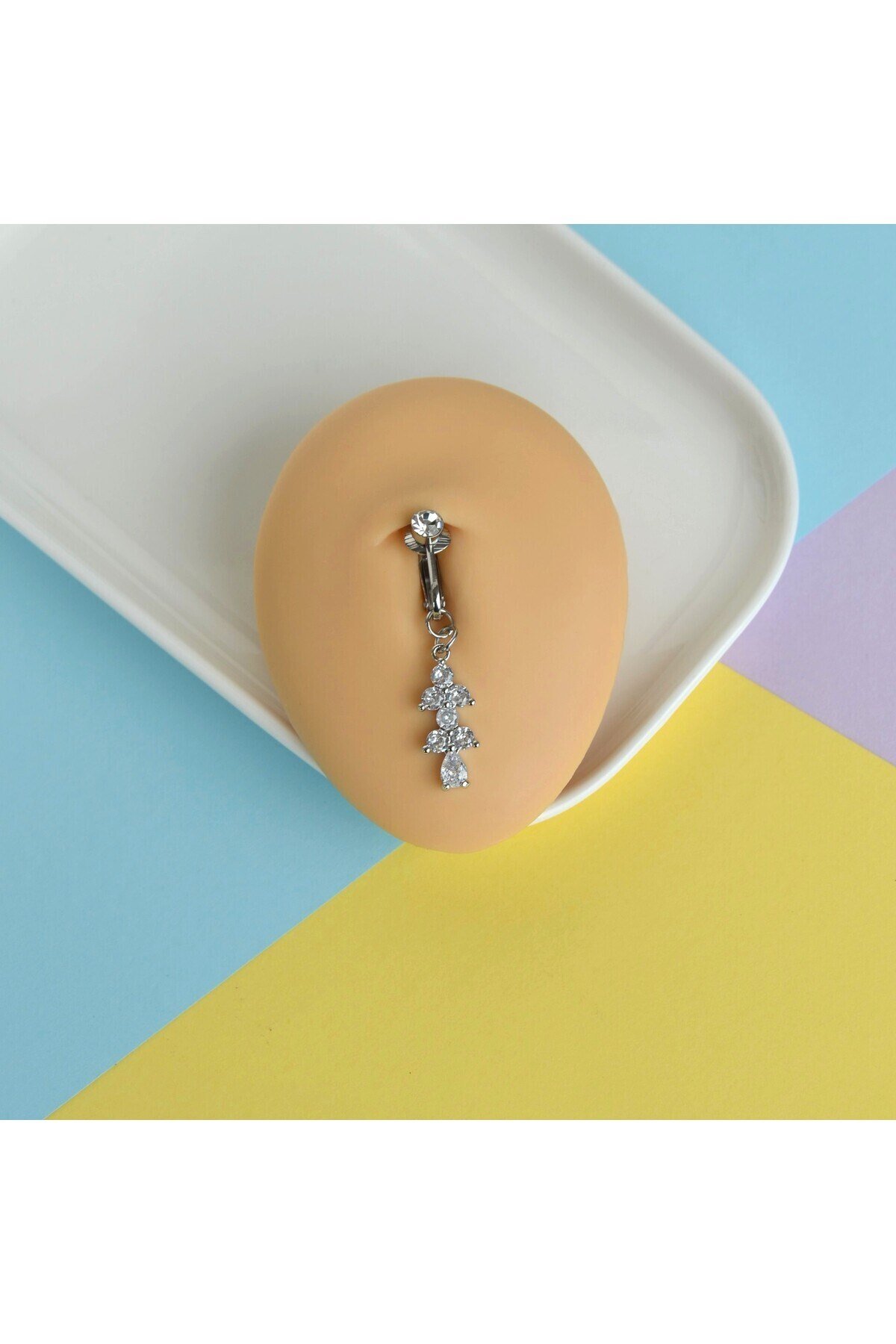Deliksiz Göbek Piercing Mıknatıslı Sıkıştırma Taş Sallantılı