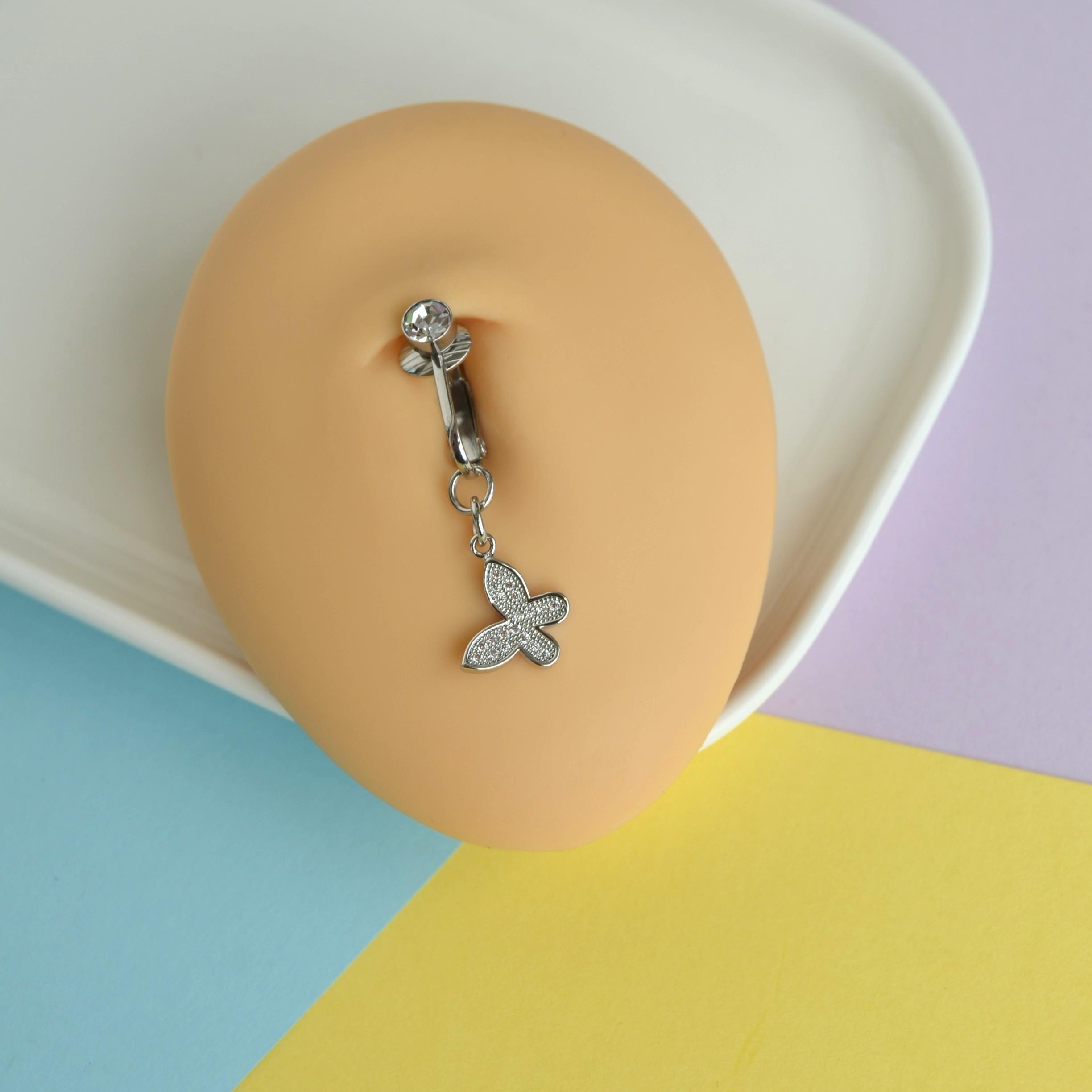 Deliksiz Göbek Piercing Mıknatıslı Sıkıştırma Kelebek Figürlü