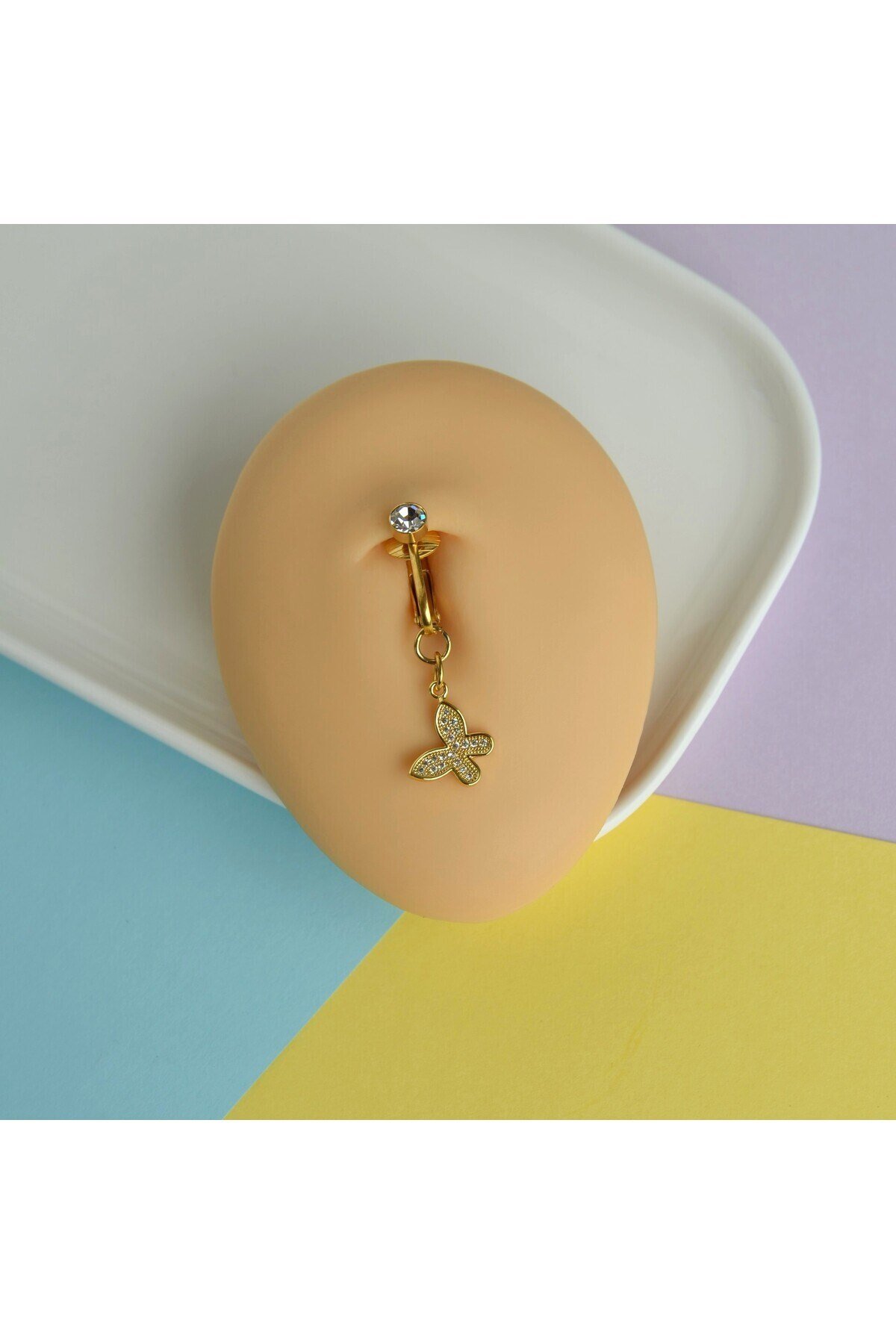 Deliksiz Göbek Piercing Mıknatıslı Sıkıştırma Kelebek Figürlü