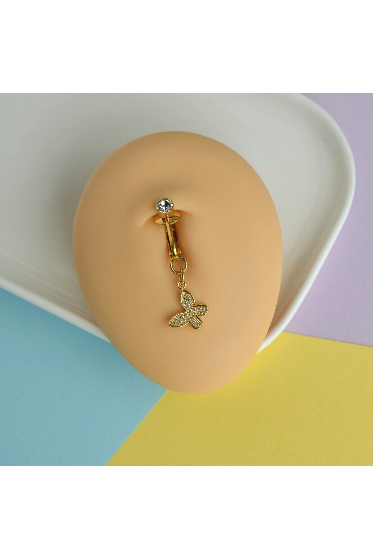 Deliksiz Göbek Piercing Mıknatıslı Sıkıştırma Kelebek Figürlü