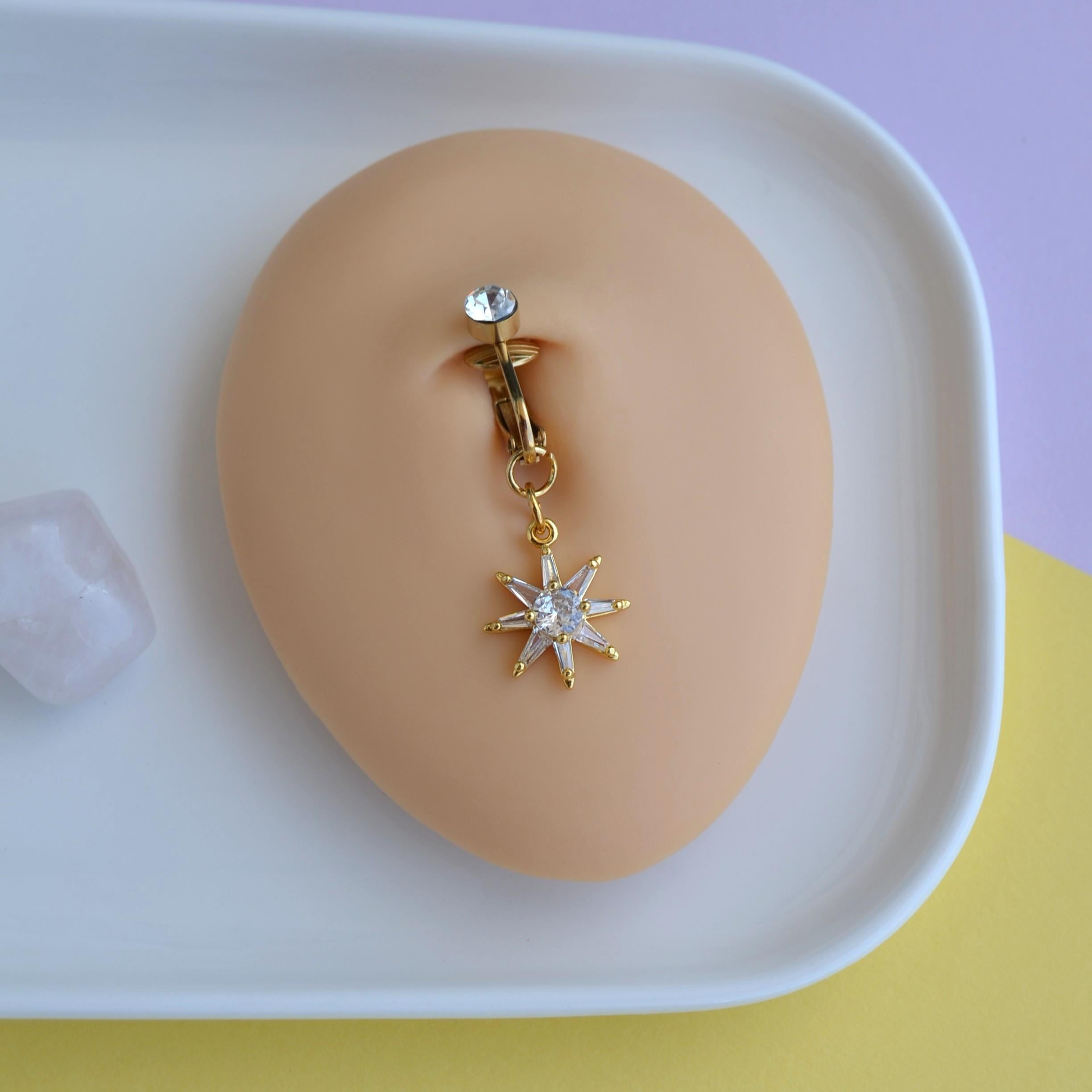 Deliksiz Kuzey Yıldızı Sallantılı Sıkıştırma Klipsli Göbek Piercingi Belly Piercing
