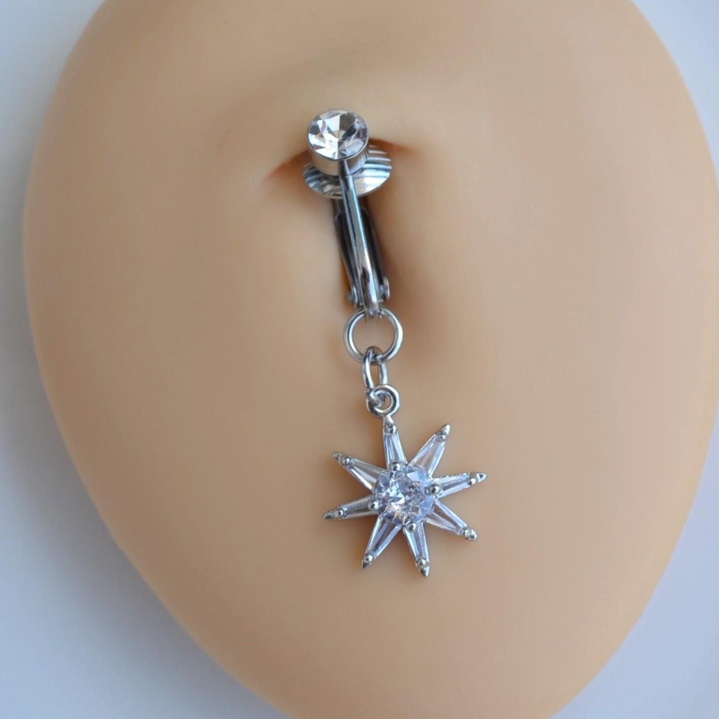 Deliksiz Kuzey Yıldızı Sallantılı Sıkıştırma Klipsli Göbek Piercingi Belly Piercing