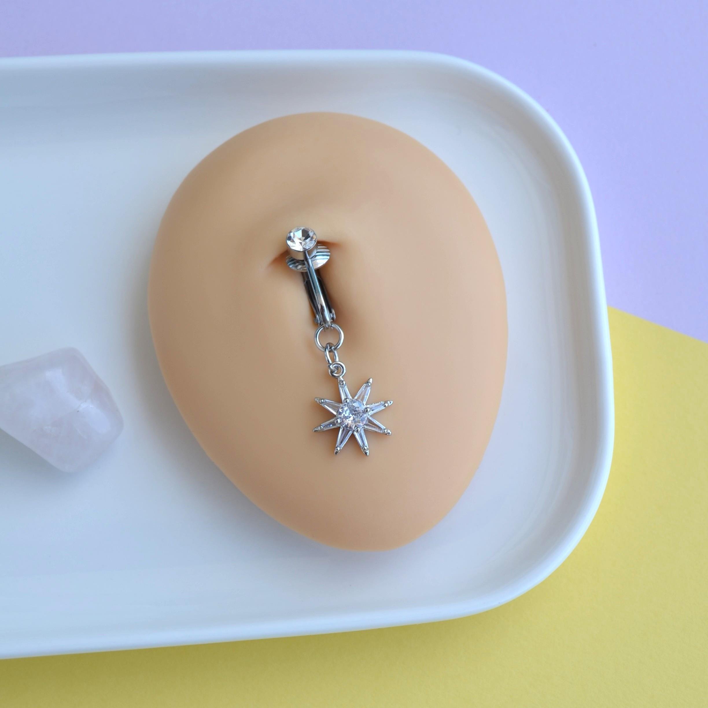 Deliksiz Kuzey Yıldızı Sallantılı Sıkıştırma Klipsli Göbek Piercingi Belly Piercing