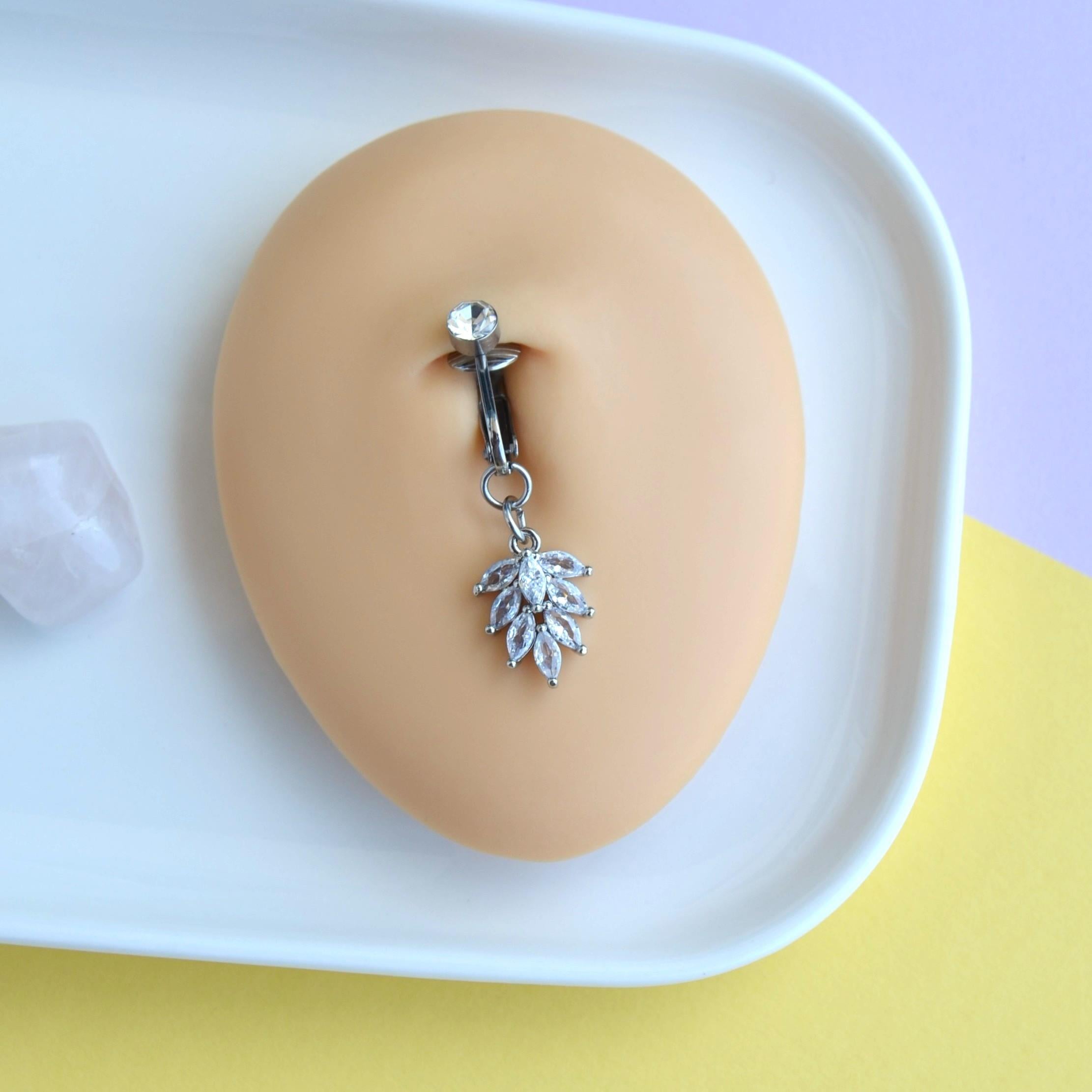Deliksiz Yaprak Sallantılı Sıkıştırma Klipsli Göbek Piercingi Belly Piercing