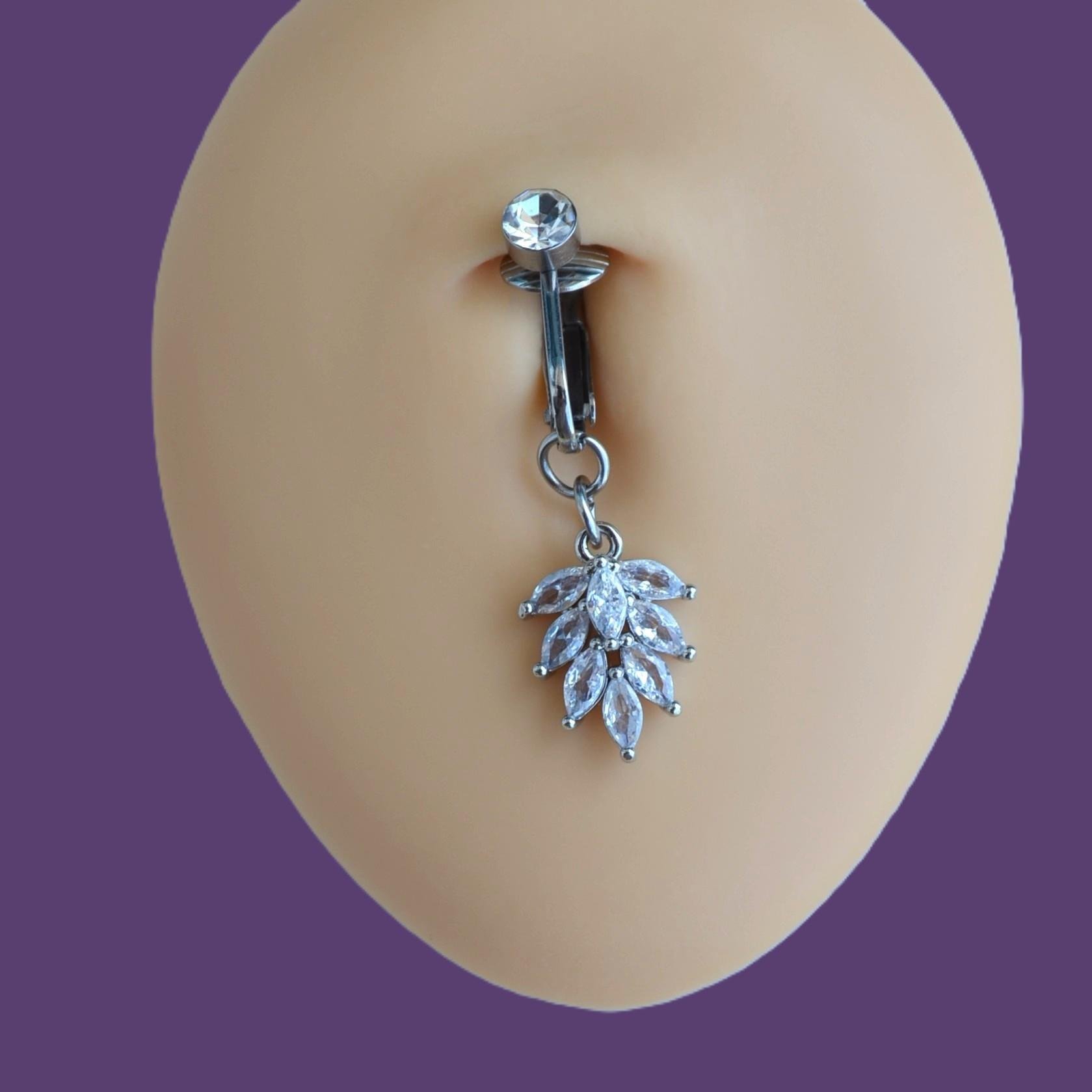 Deliksiz Yaprak Sallantılı Sıkıştırma Klipsli Göbek Piercingi Belly Piercing