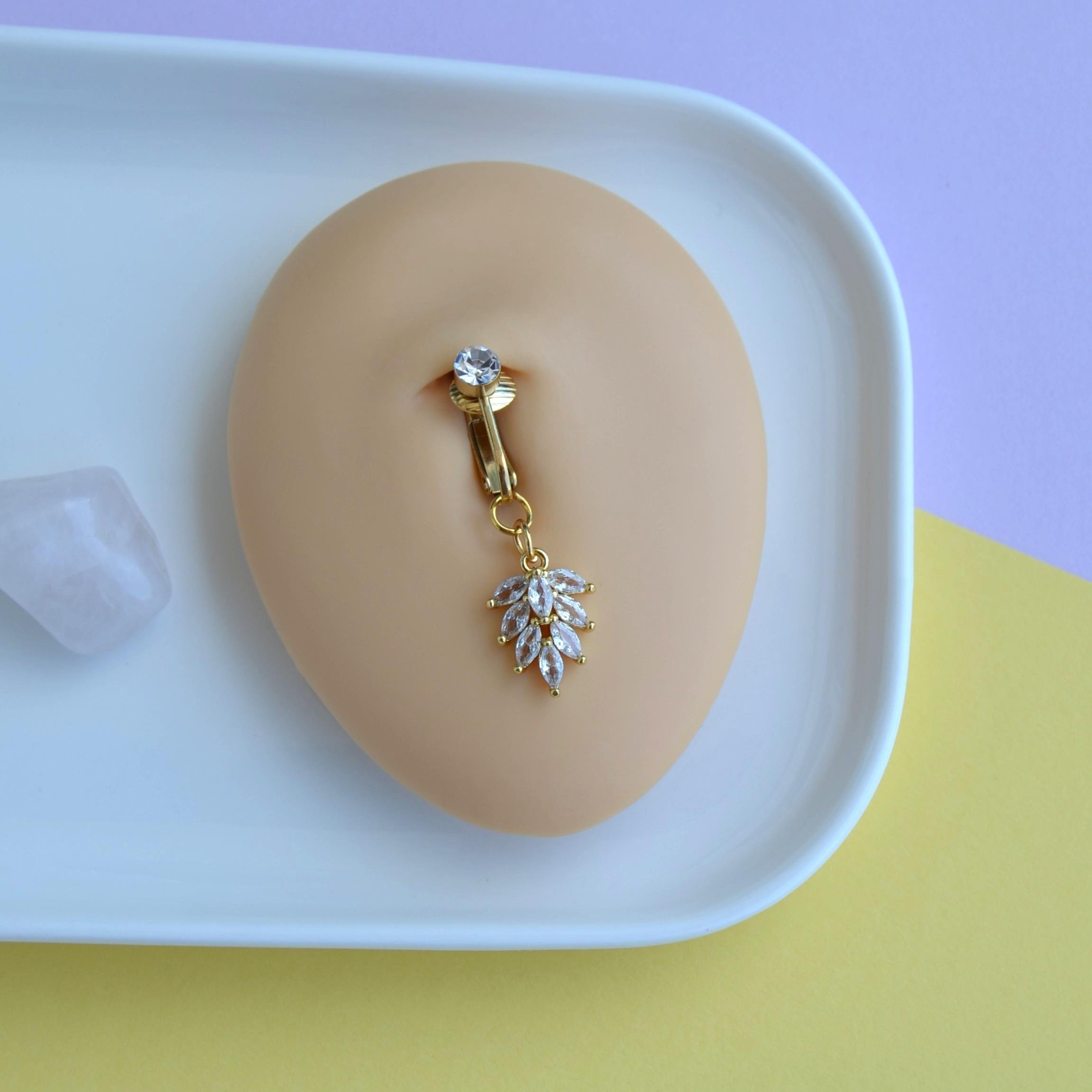 Deliksiz Yaprak Sallantılı Sıkıştırma Klipsli Göbek Piercingi Belly Piercing