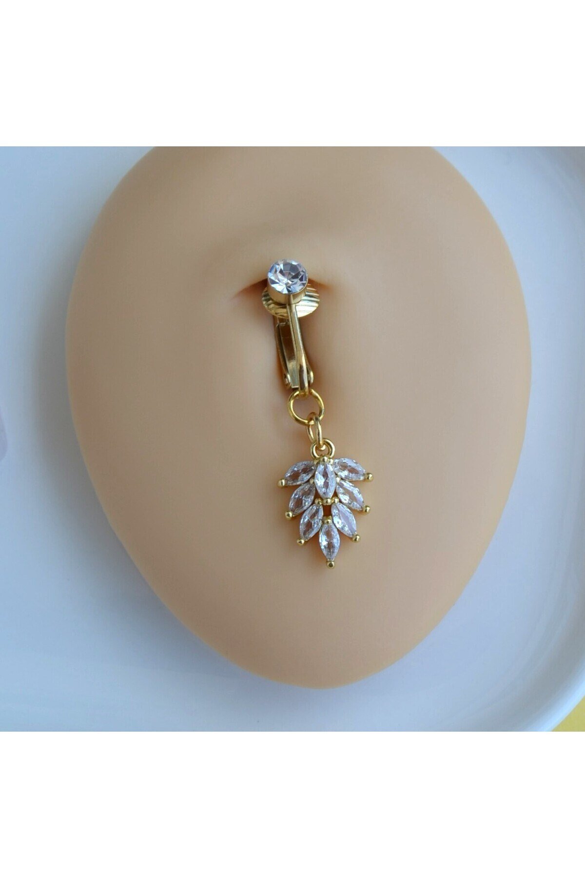 Deliksiz Yaprak Sallantılı Sıkıştırma Klipsli Göbek Piercingi Belly Piercing