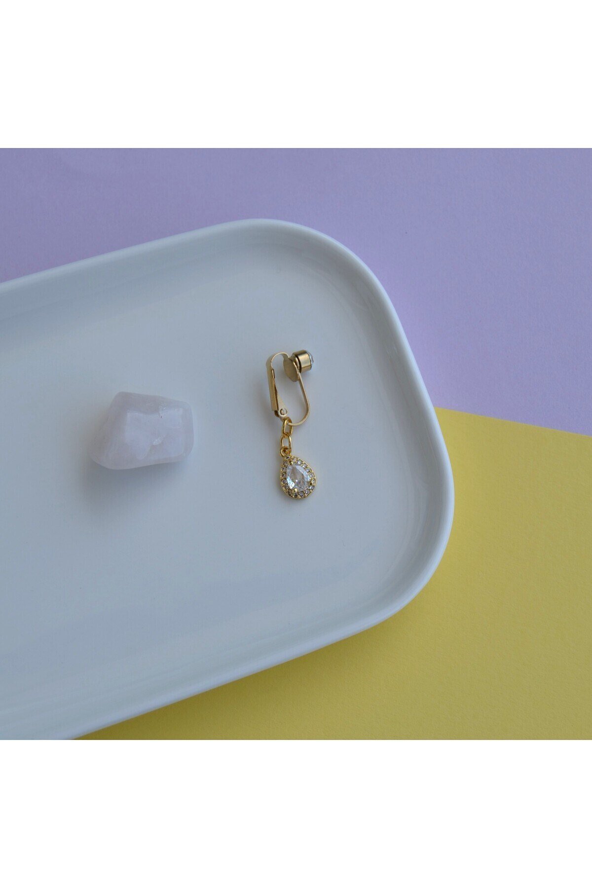 Deliksiz Zirkon Damla Sallantılı Sıkıştırma Klipsli Göbek Piercingi Belly Piercing