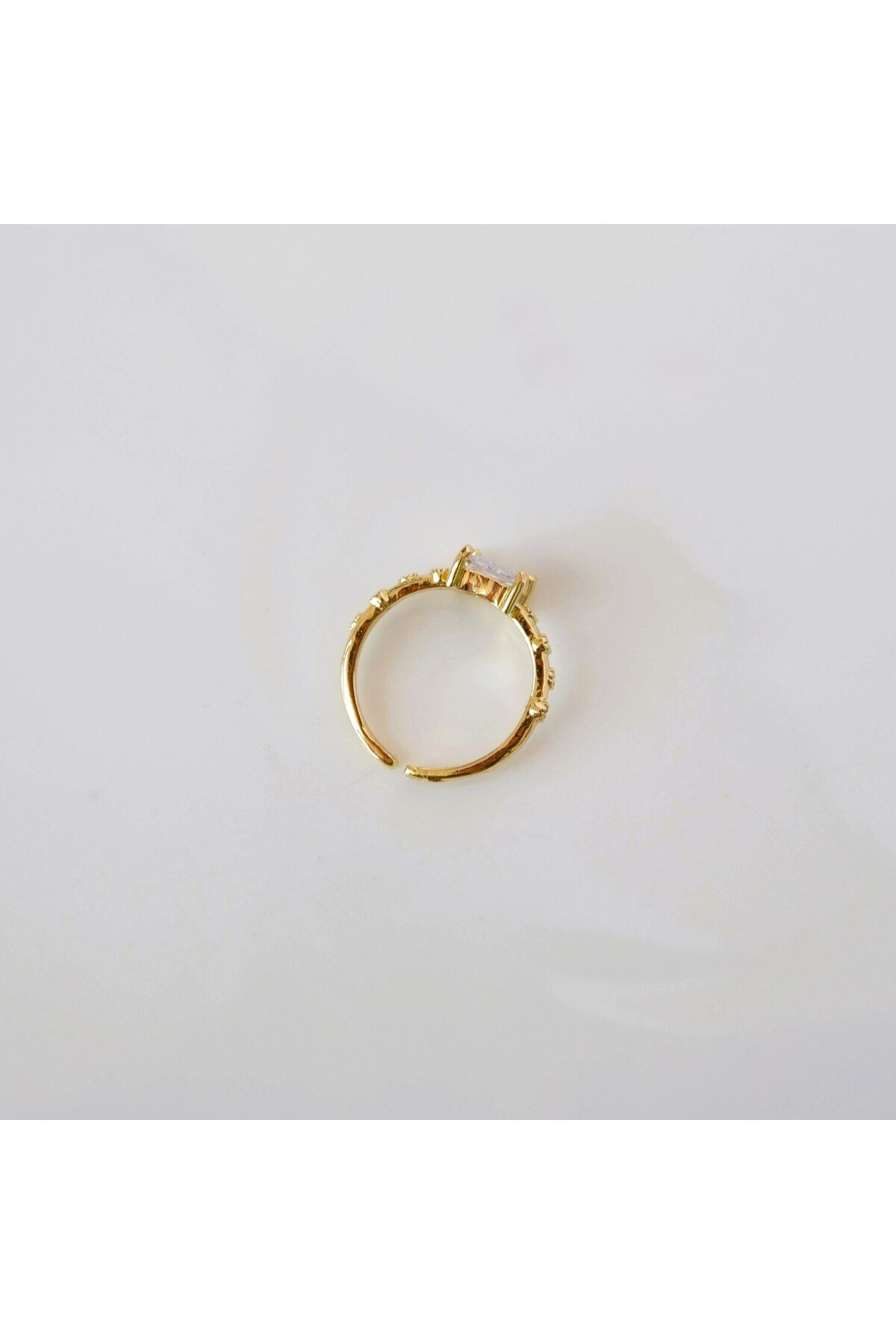 Dörtgen Baget Taş Yüzük Ayarlanabilir Zirkon Gold